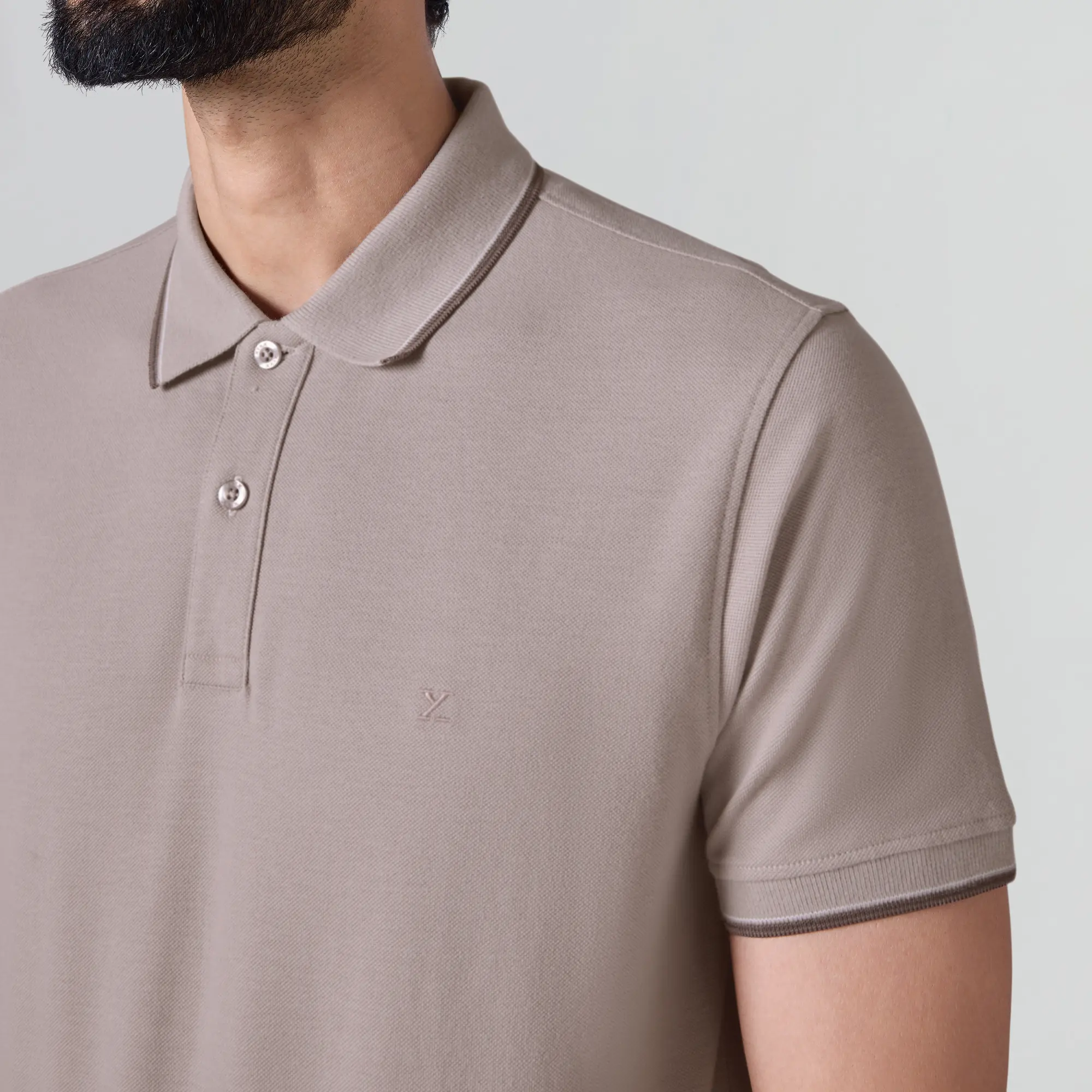 Accent Cotton Polo T-shirt - Blush Grey - Image 6