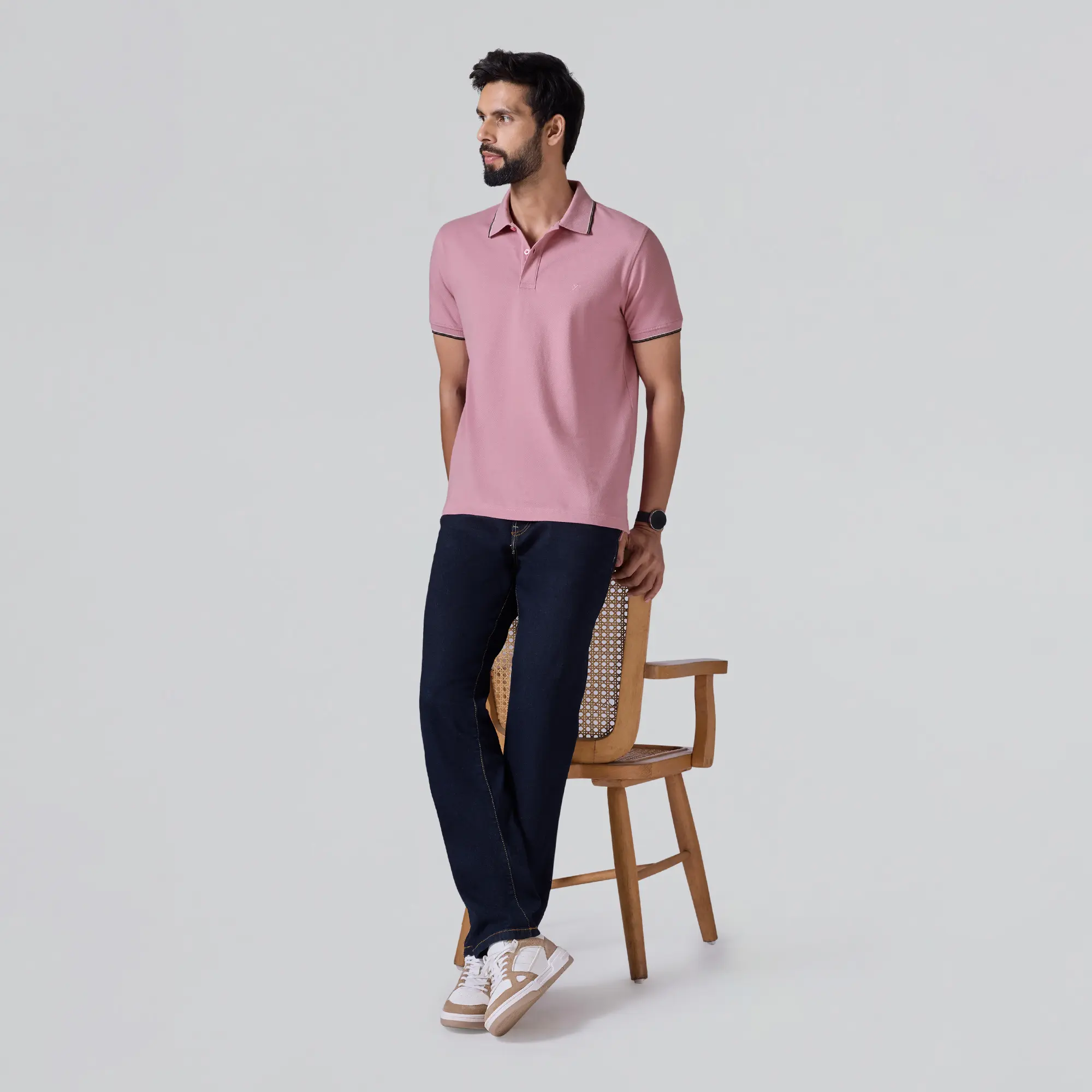 Accent Cotton Polo T-shirt - Blush Pink - Image 3