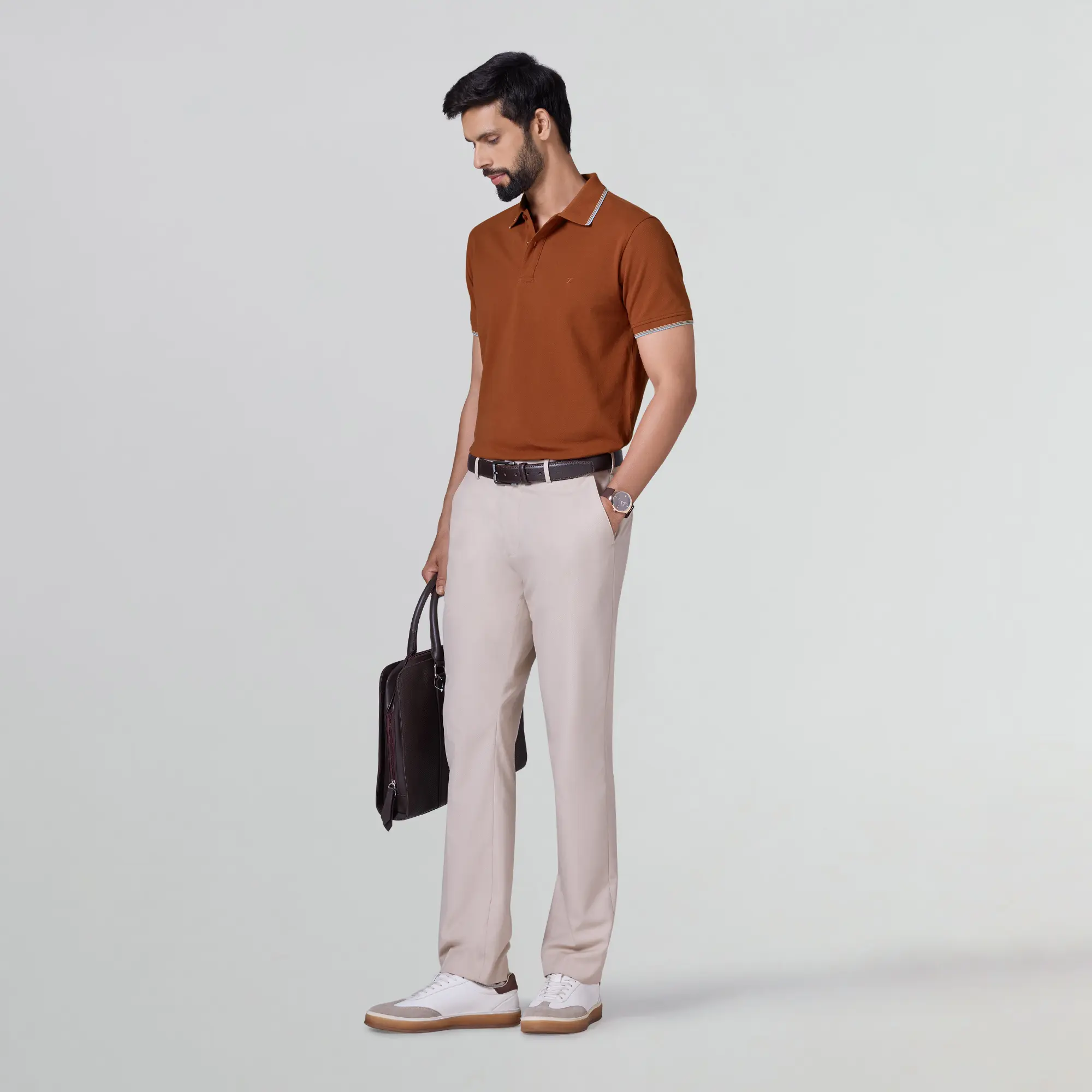 Accent Cotton Polo T-shirt - Brick Red - Image 2