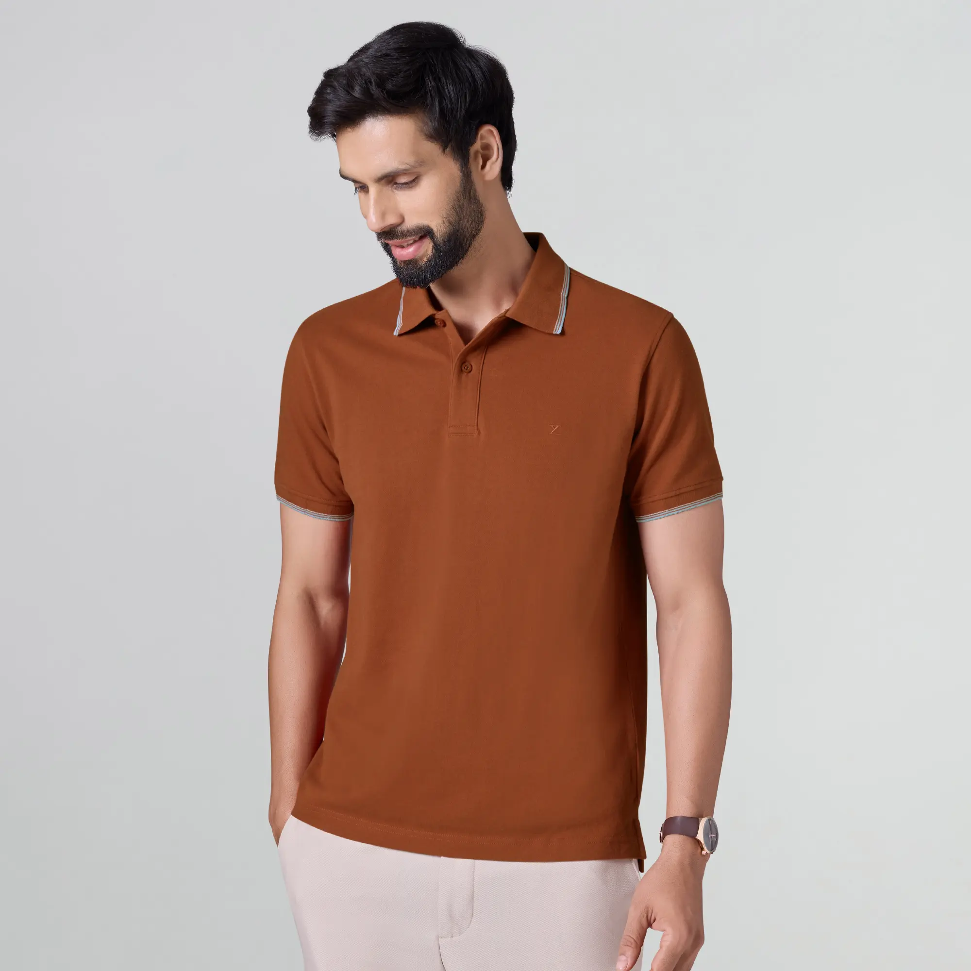 Accent Cotton Polo T-shirt - Brick Red - Image 4