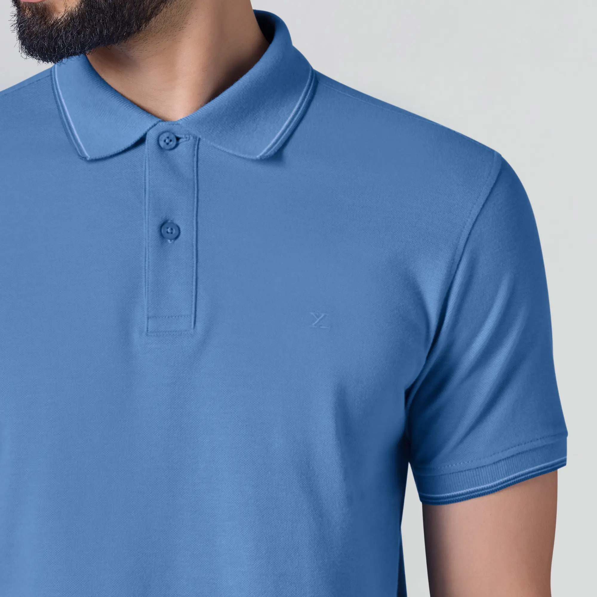 Accent Cotton Polo T-shirt - French Blue - Image 6