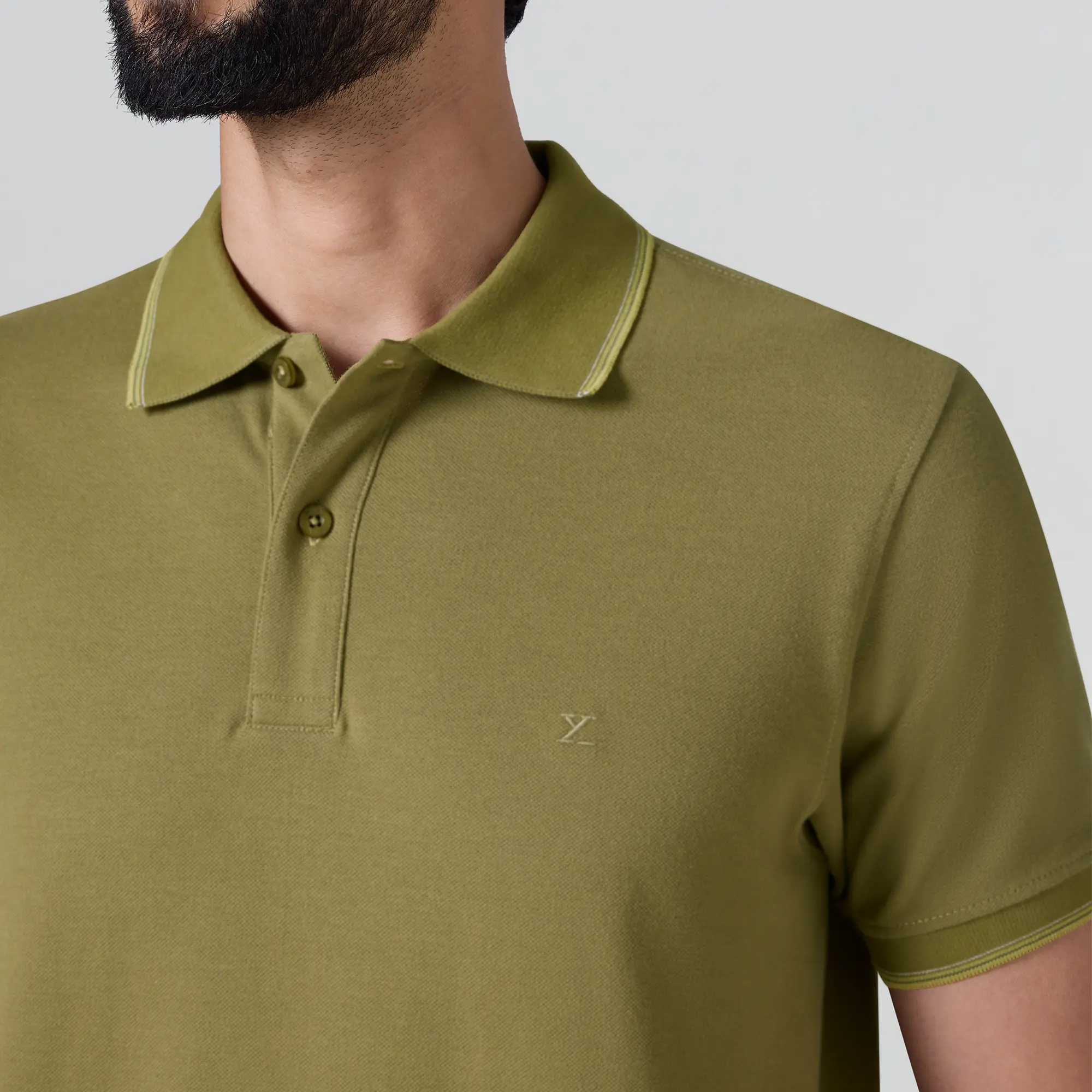 Accent Cotton Polo T-shirt - Olive Green - Image 6