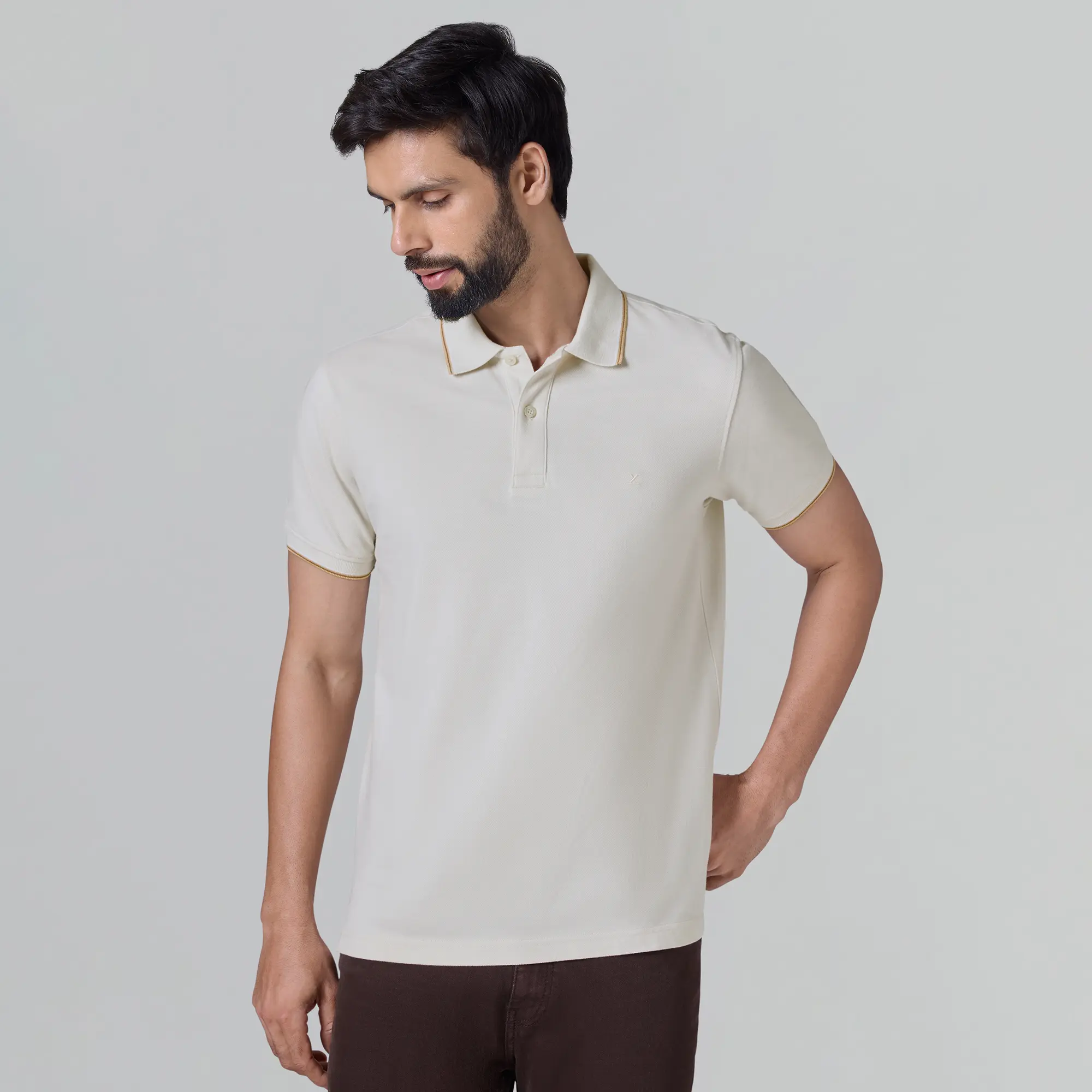 Accent Cotton Polo T-shirt - Pearl White - Image 3