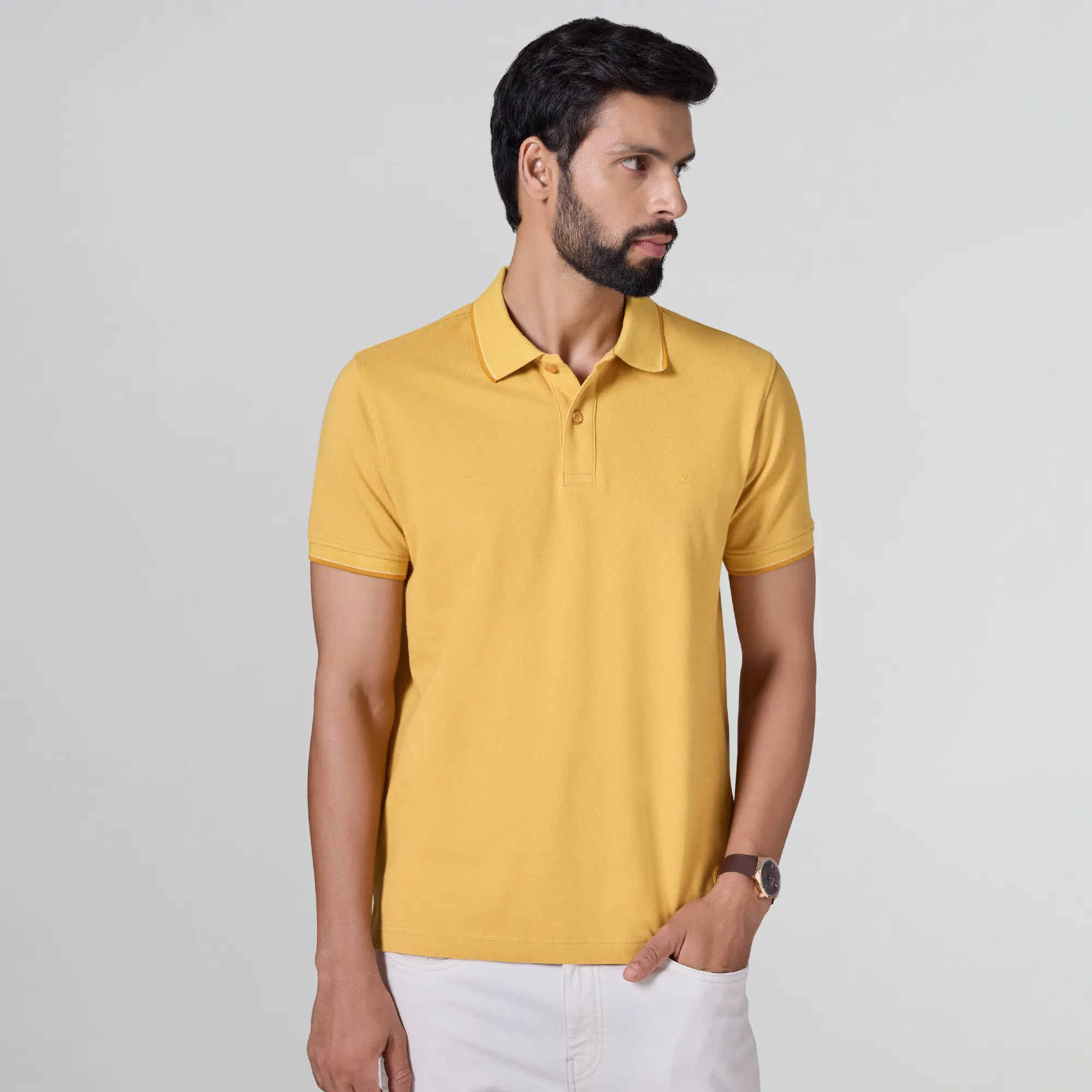 Accent Cotton Polo T-shirt - Sunshine Yellow - Image 3