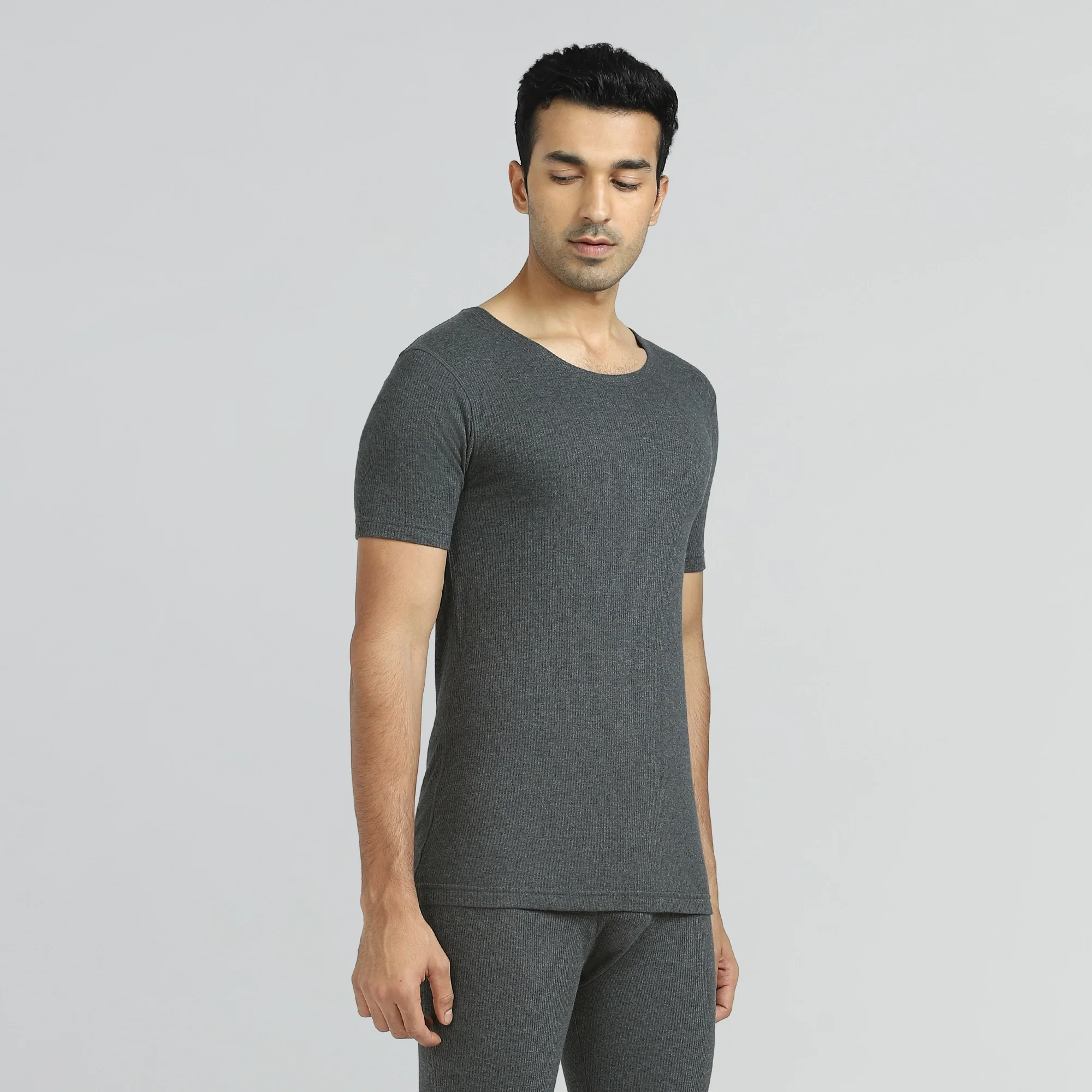 Cotton Rich Thermal Short Sleeve Vest Graphite Grey - Image 3