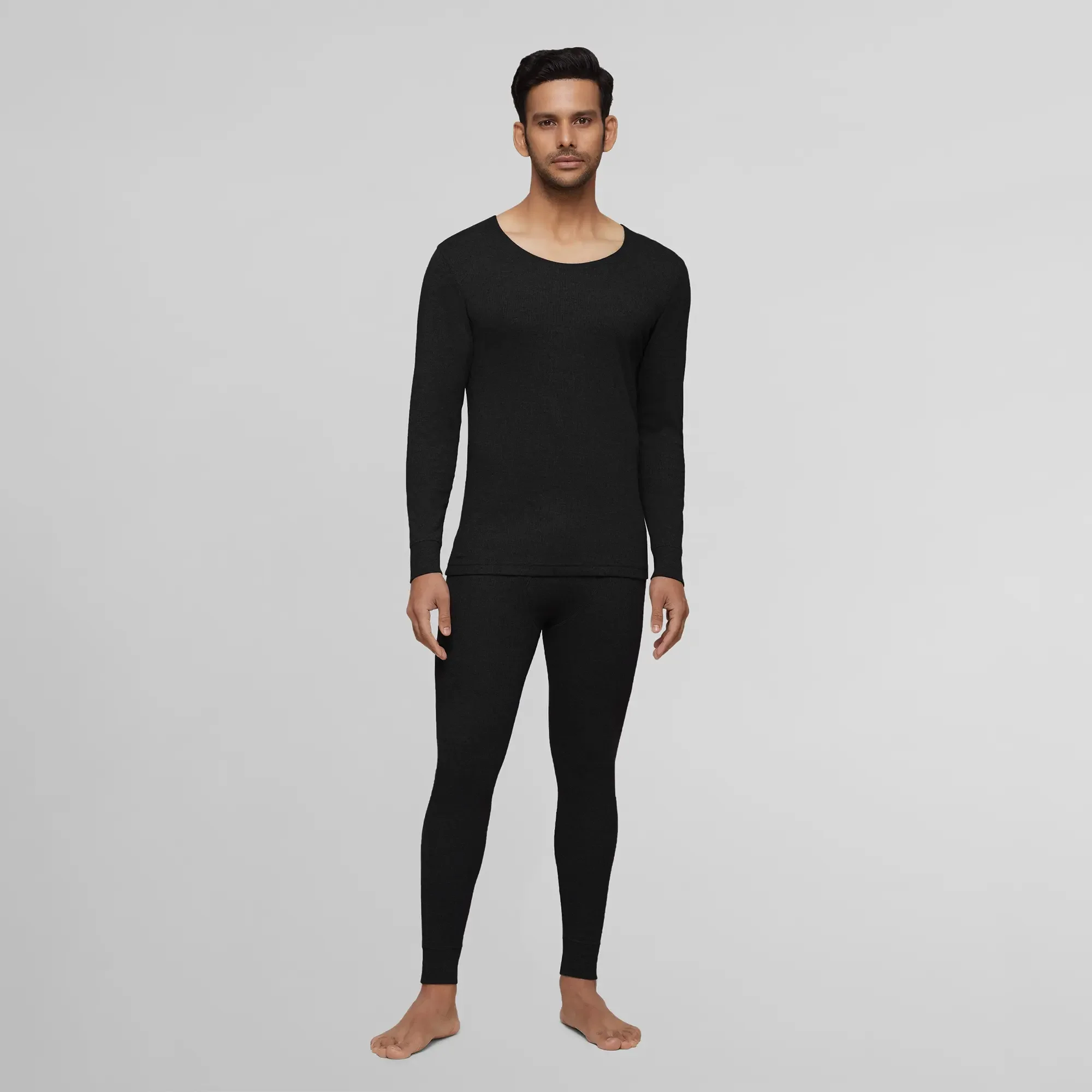 Cotton Rich Thermal Long Sleeve Vest Pitch Black - Image 3