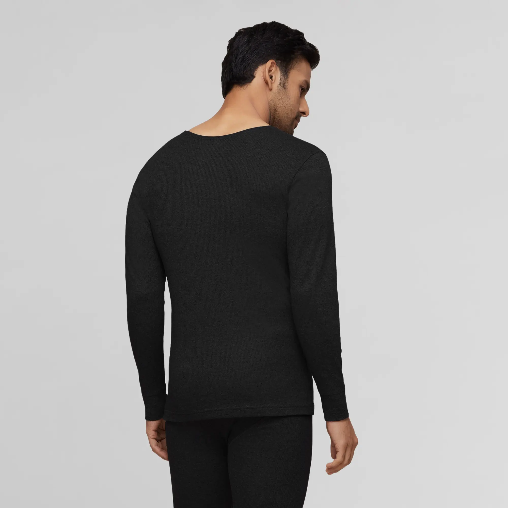 Cotton Rich Thermal Long Sleeve Vest Pitch Black - Image 5