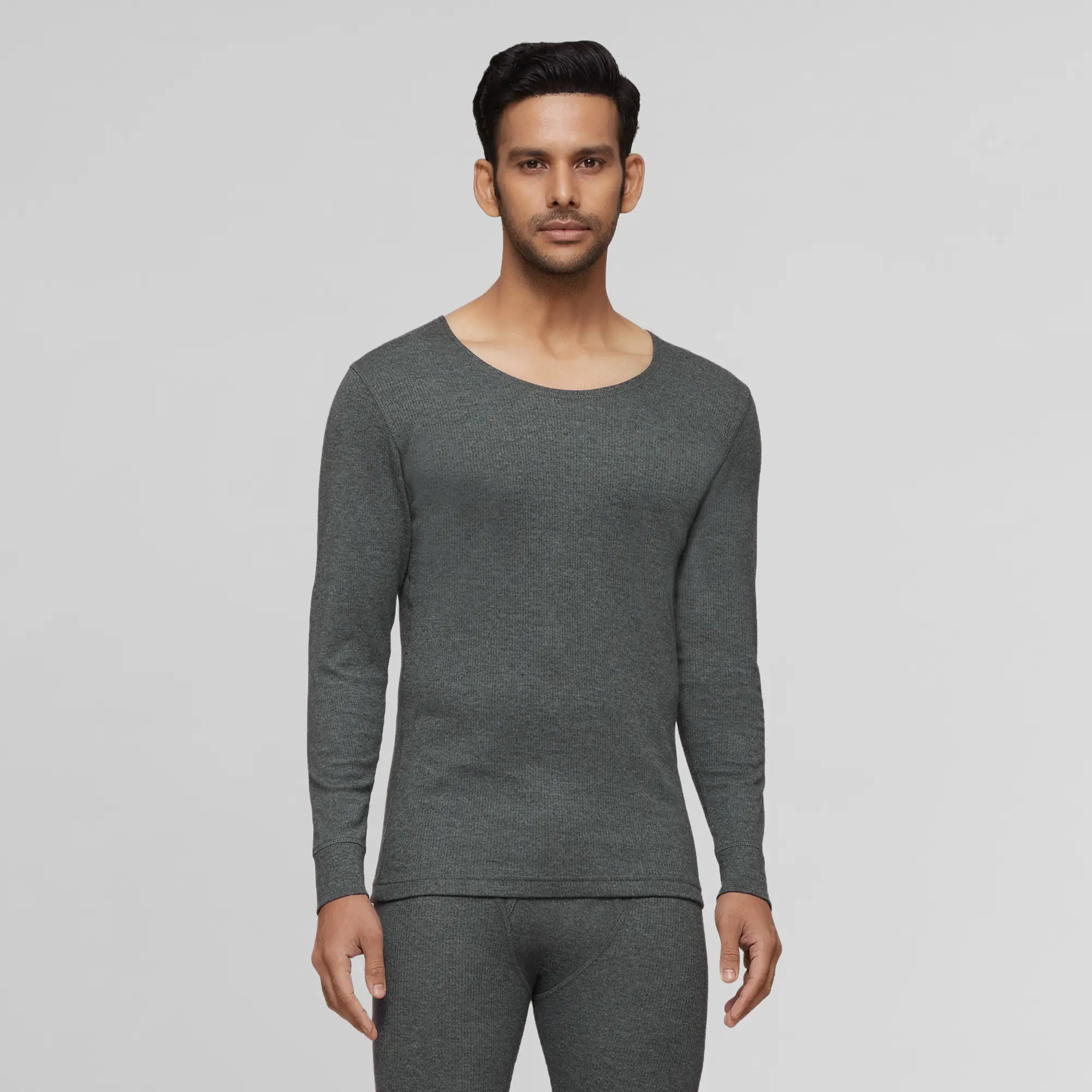 Cotton Rich Thermal Long Sleeve Vest Graphite Grey - Image 2