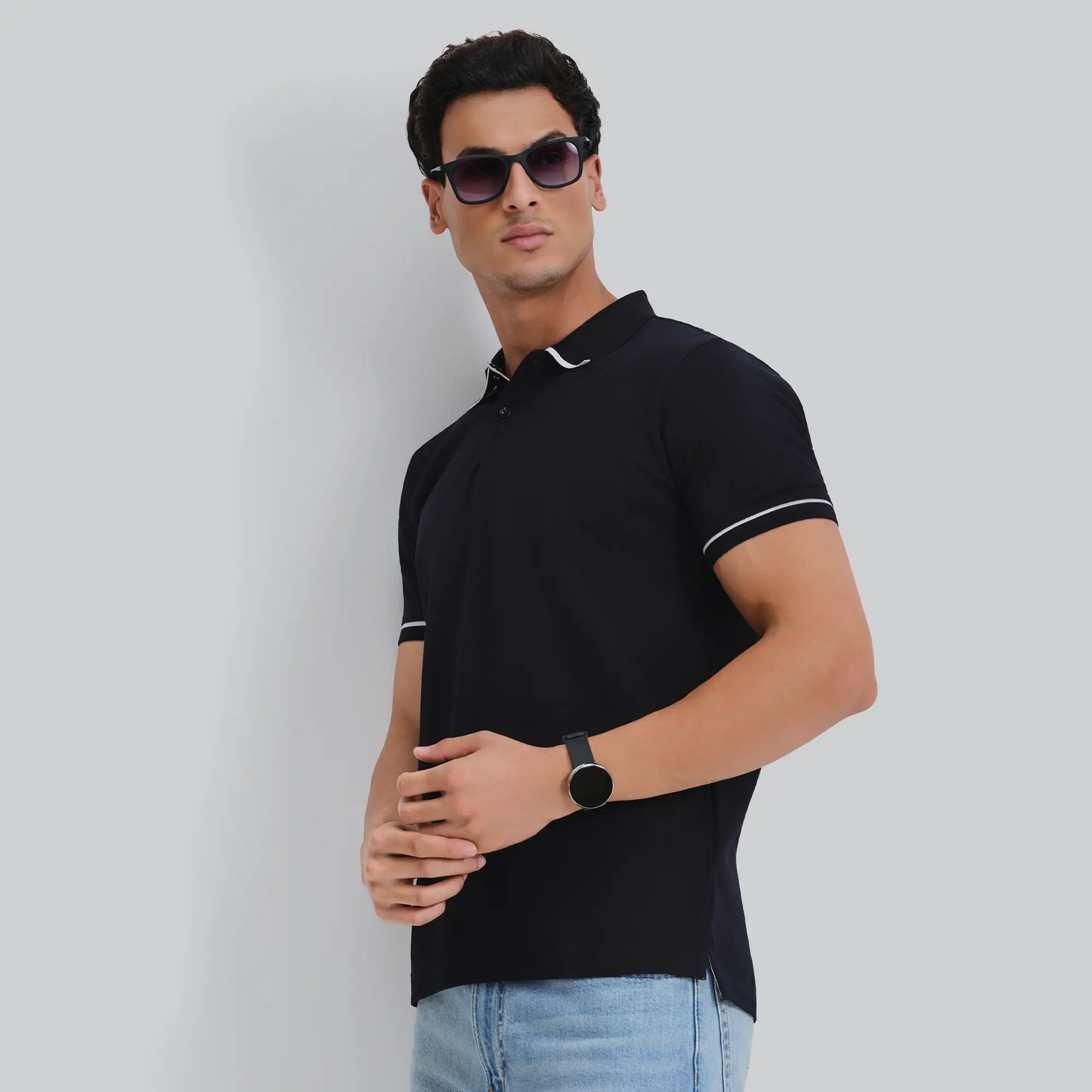 Pique Polo T-shirt - Pitch Black - Image 3