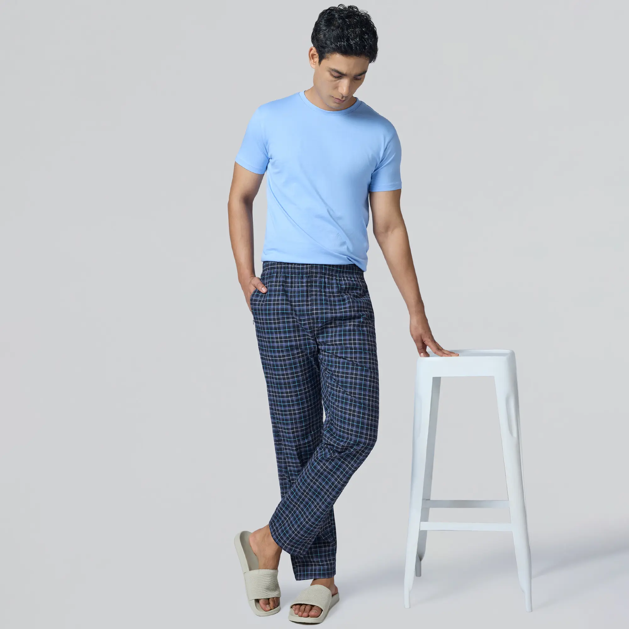 Checkmate Combed Cotton Pyjamas Midnight Blue - Image 4