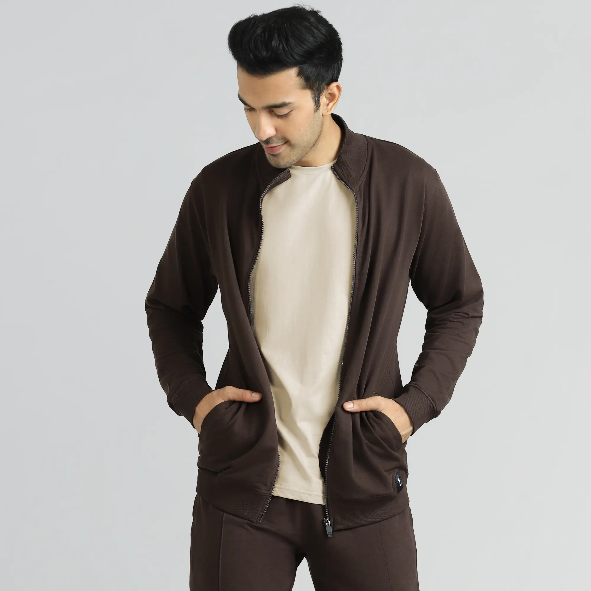 Cruze French Terry Cotton Zip Ups Malt Brown - Image 3