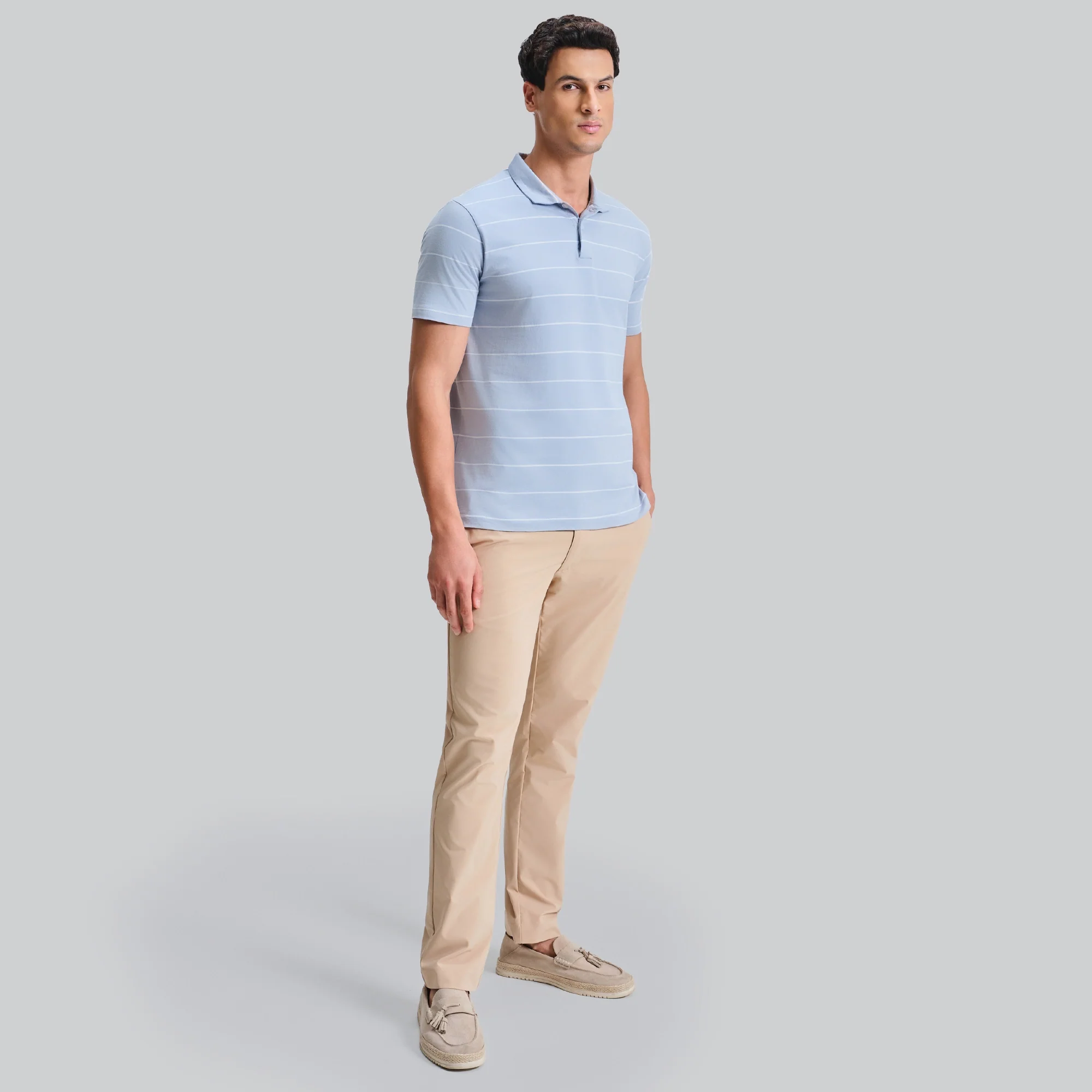 Linea Cotton Polo T-shirt - Sky Blue - Image 3