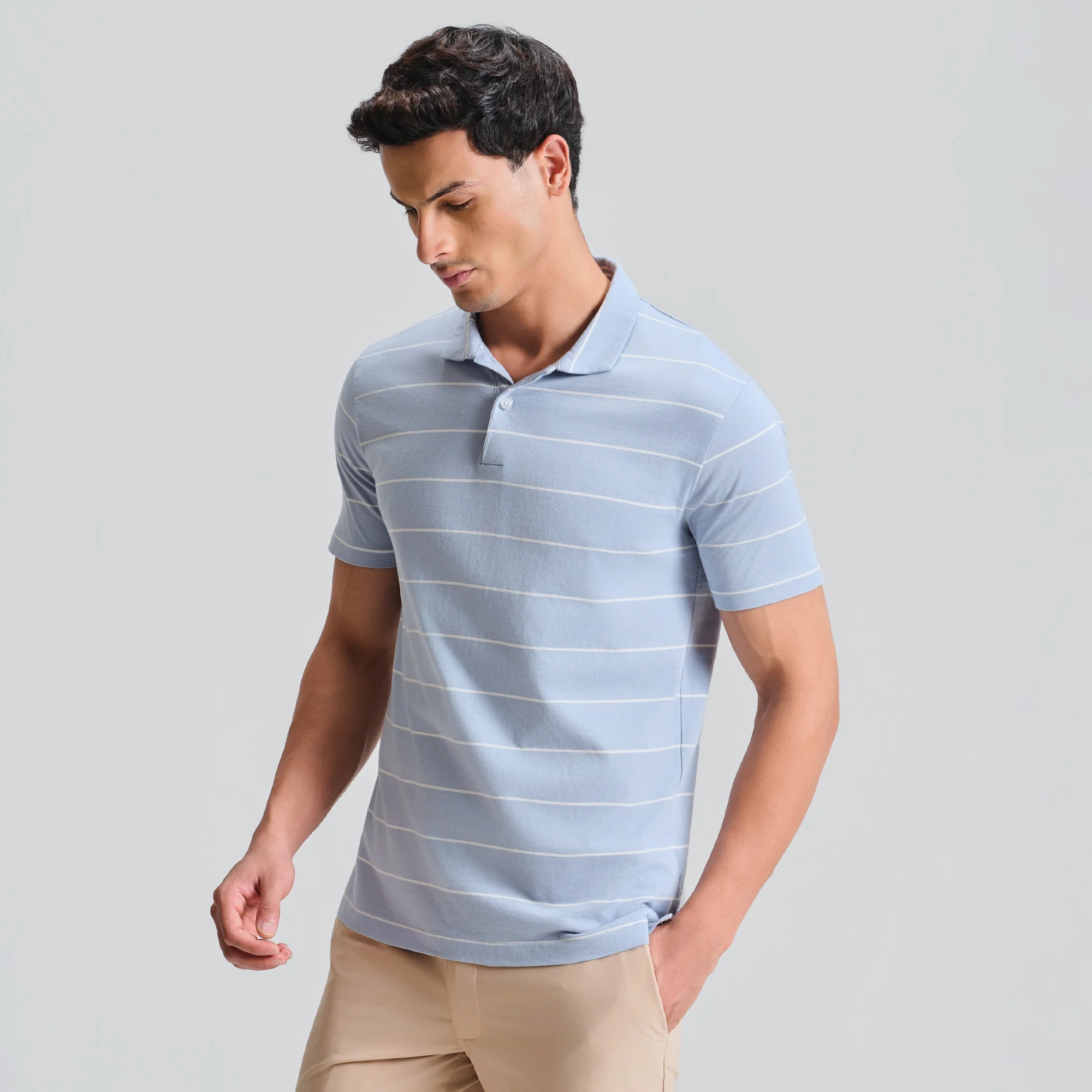 Linea Cotton Polo T-shirt - Sky Blue - Image 4