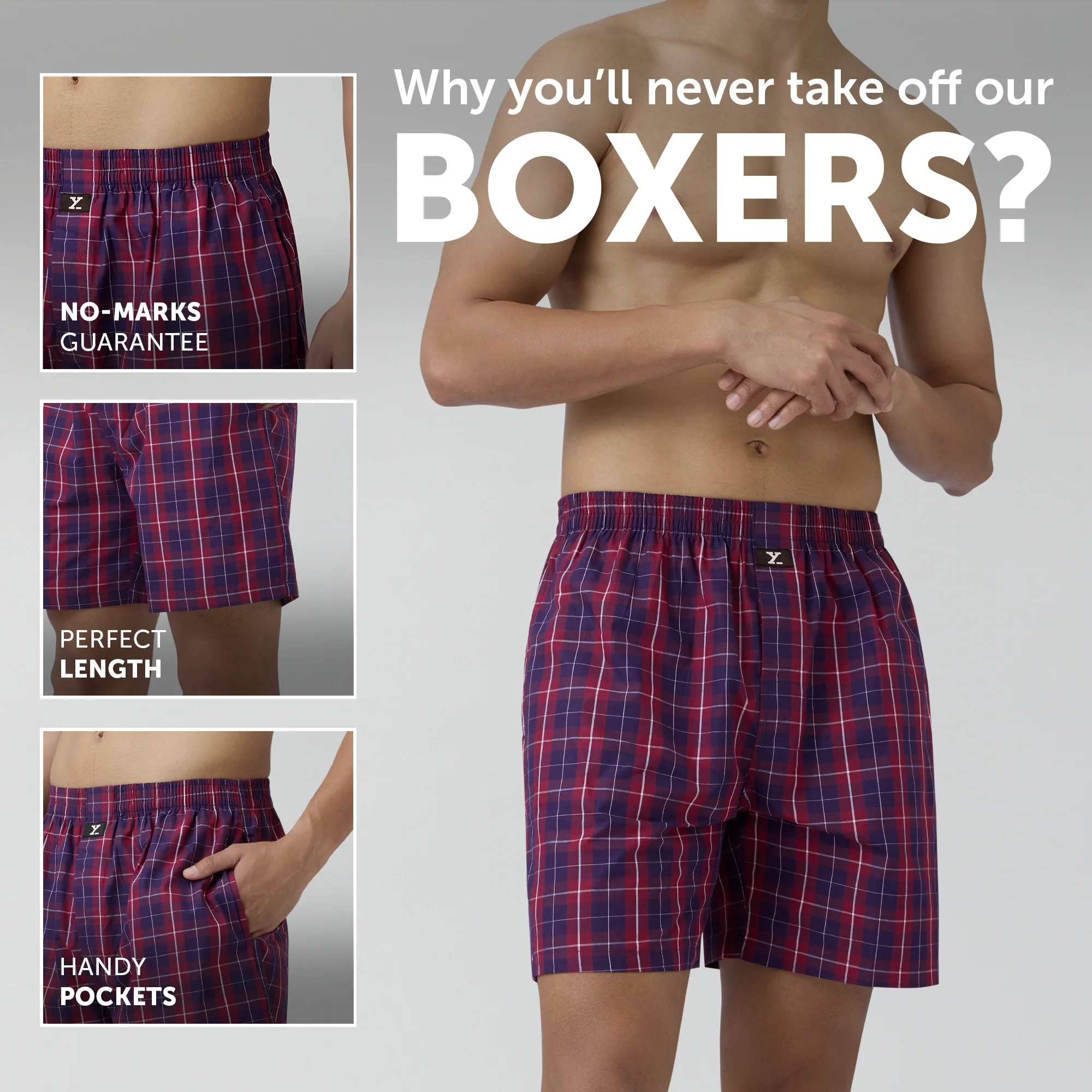 Checkmate Combed Cotton Boxer Shorts Autumn Maroon - Image 2