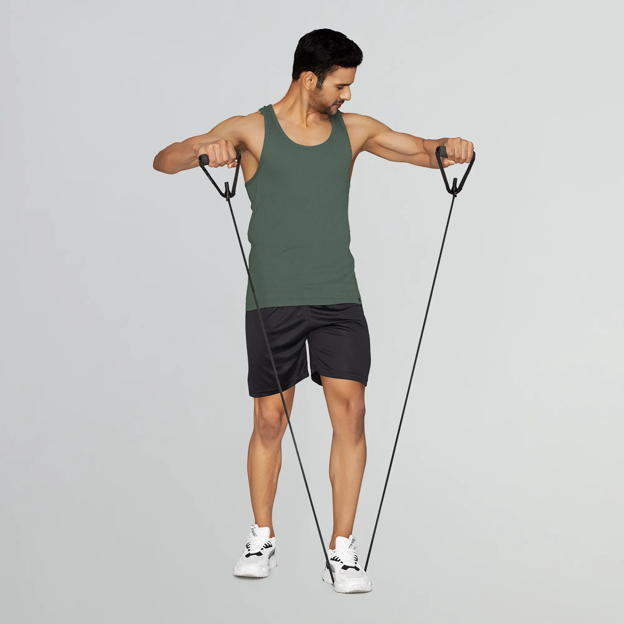 Nova Round Neck Racer Back Vest Olive Green - Image 3
