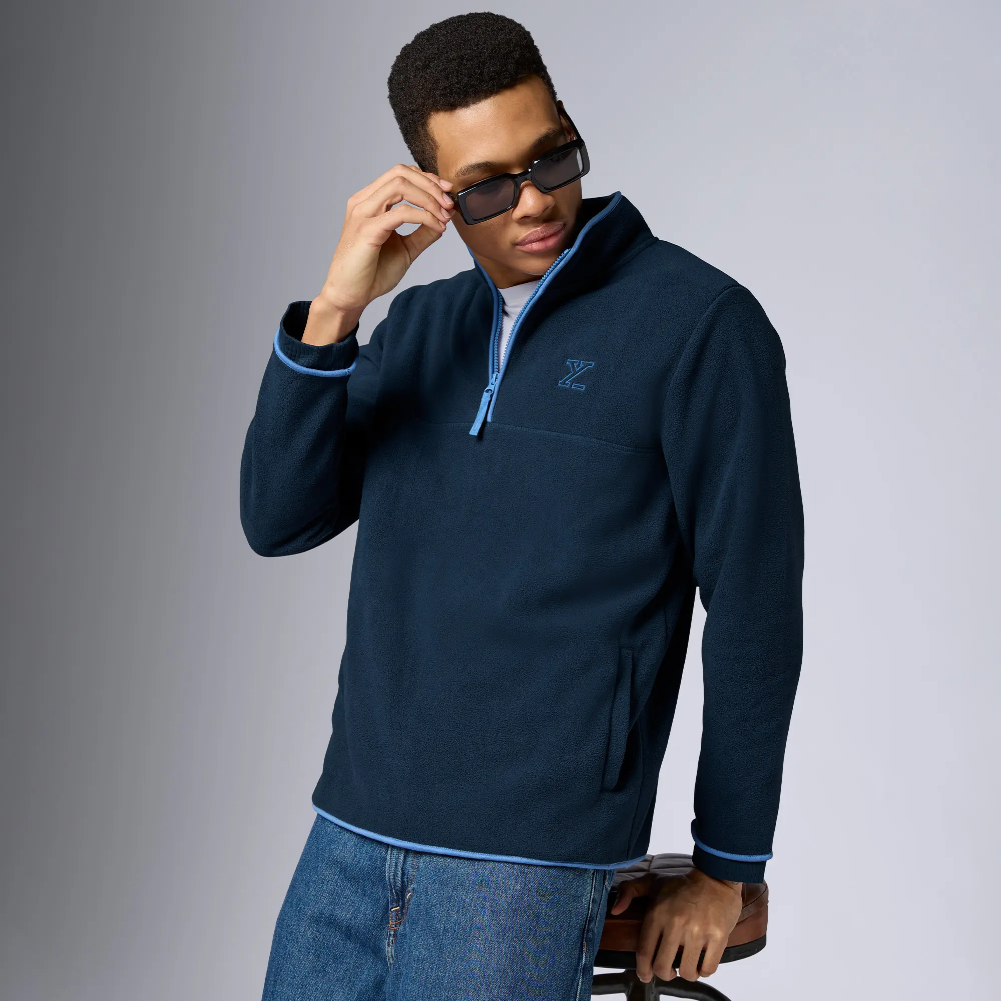 Mens Alterra Polar Fleece Jackets Midnight Blue - Image 2