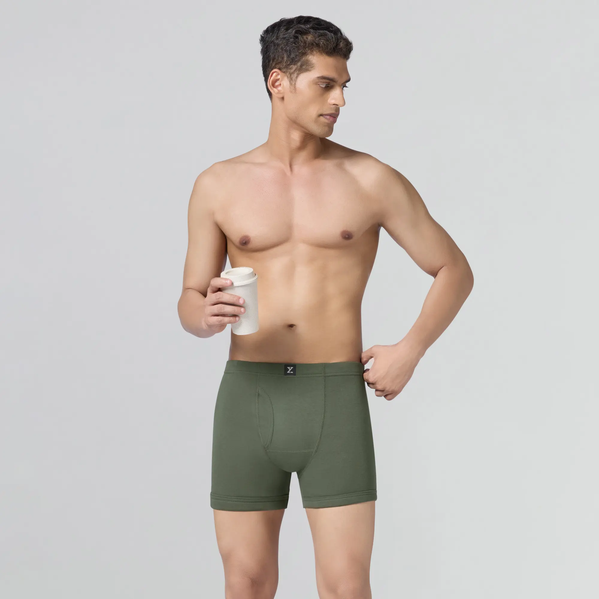 Nova Cotton Boxer Briefs (Inner Elastic) - Olive Green - Image 3