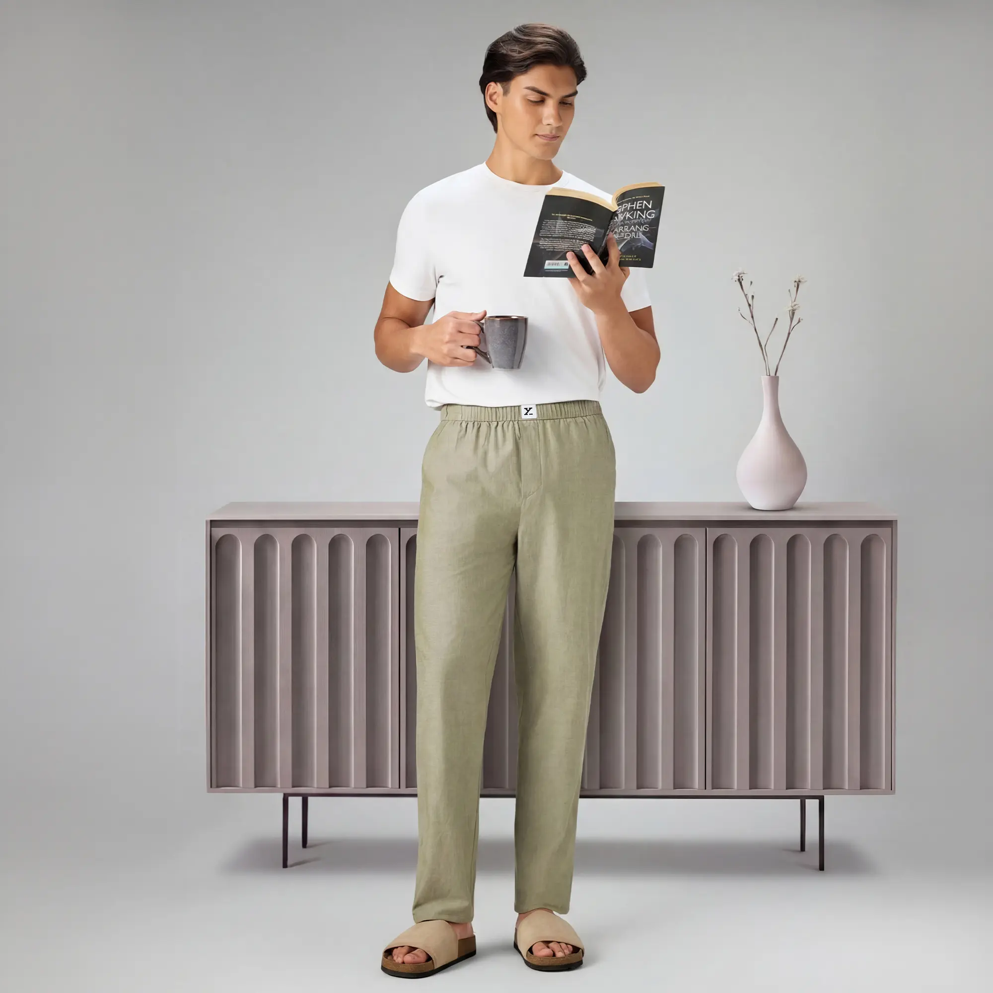 Ultra-Breathable Cotton Chambray Pyjamas - Dusty Olive - Image 2