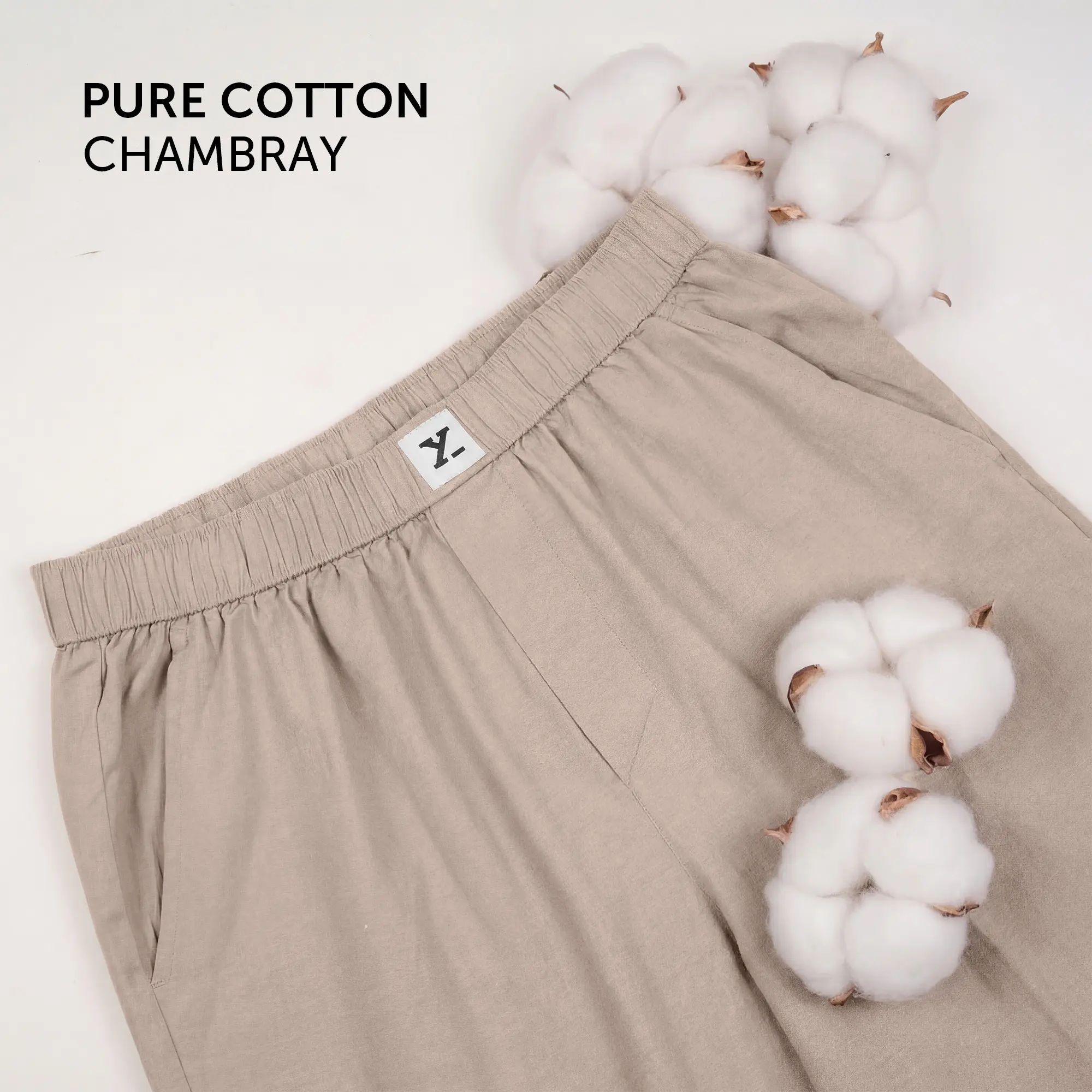 Ultra-Breathable Cotton Chambray Pyjamas - Taupe Grey - Image 3
