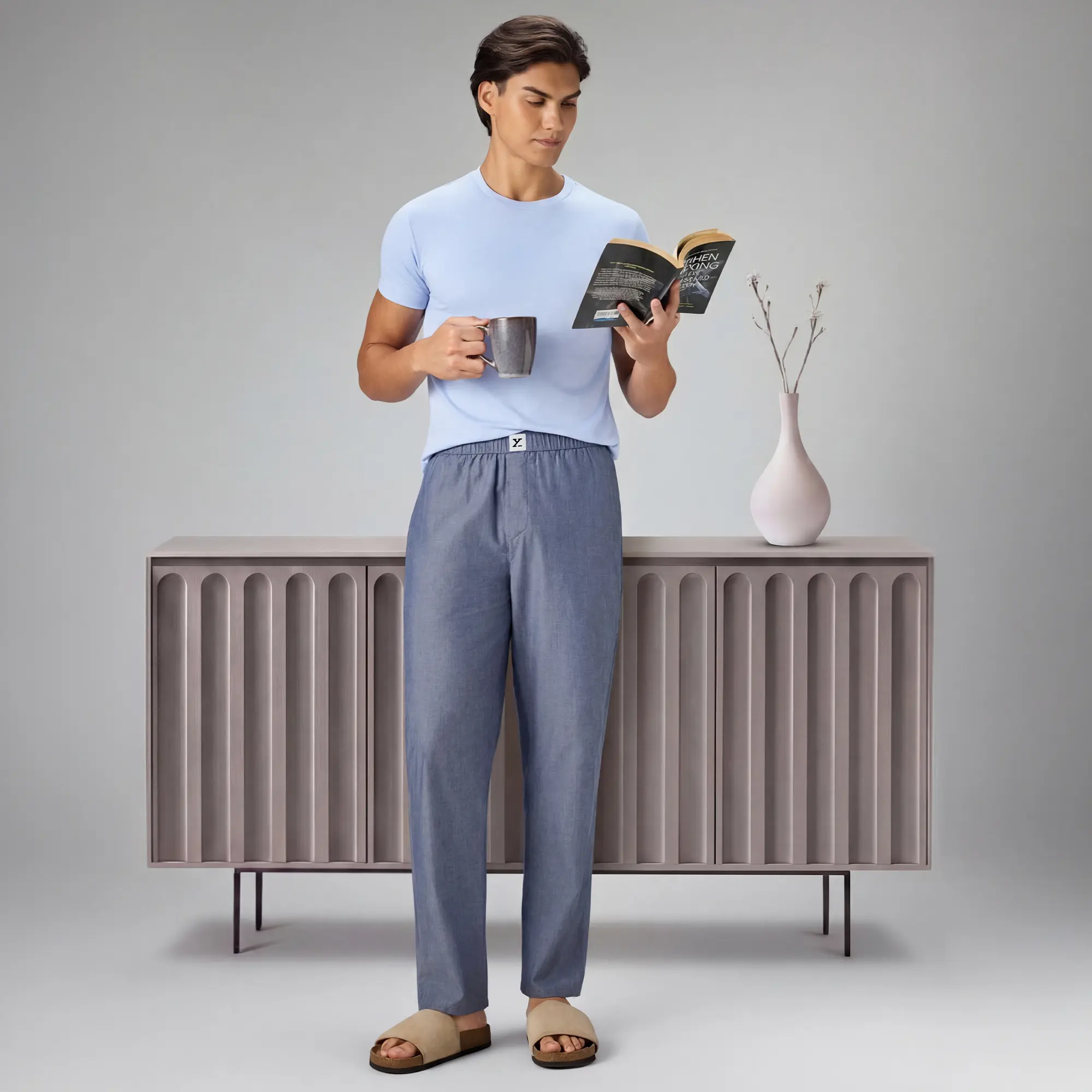Ultra-Breathable Cotton Chambray Pyjamas - Washed Navy - Image 2