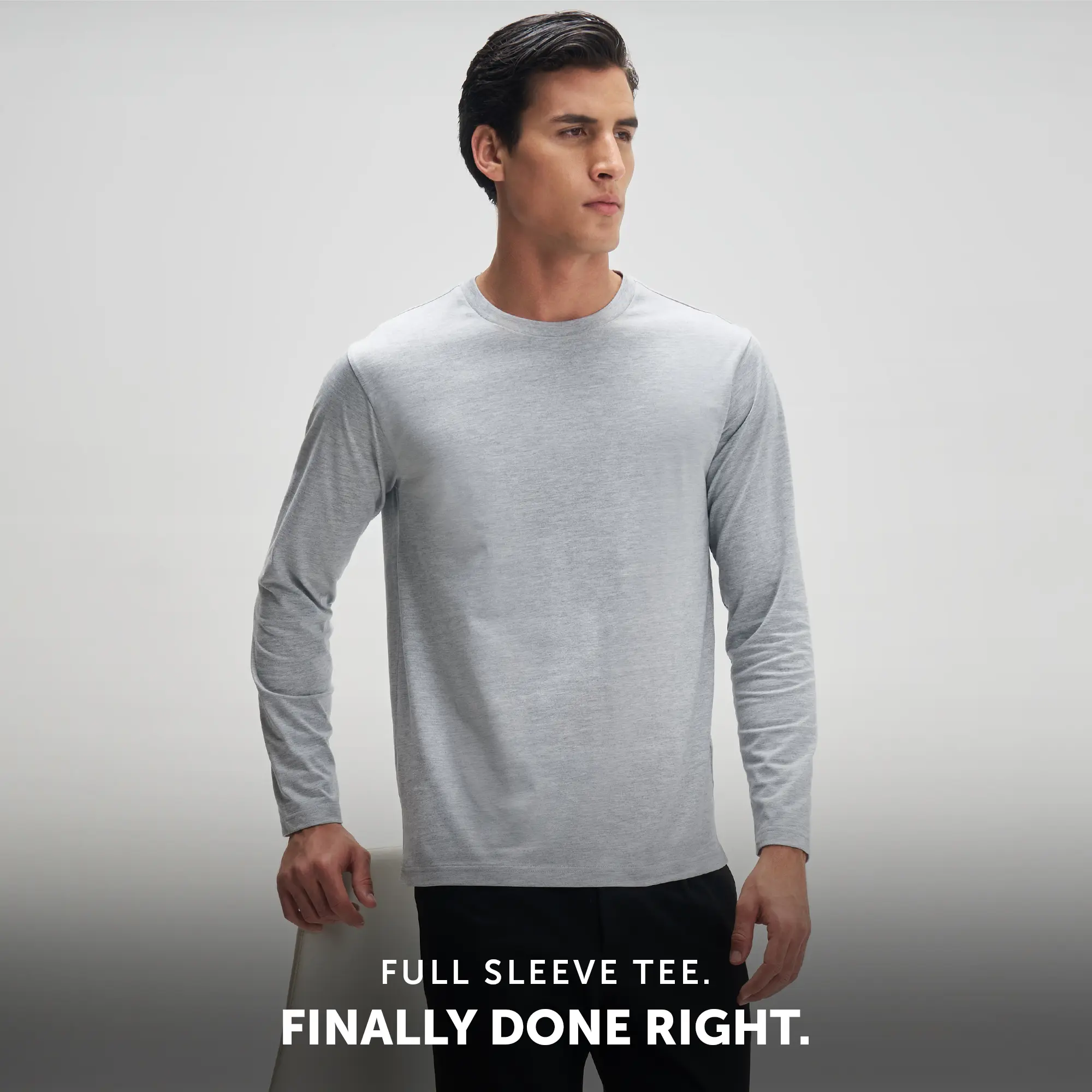 Full Sleeve Crew Neck T-Shirt - Muted Grey Melange - Image 2