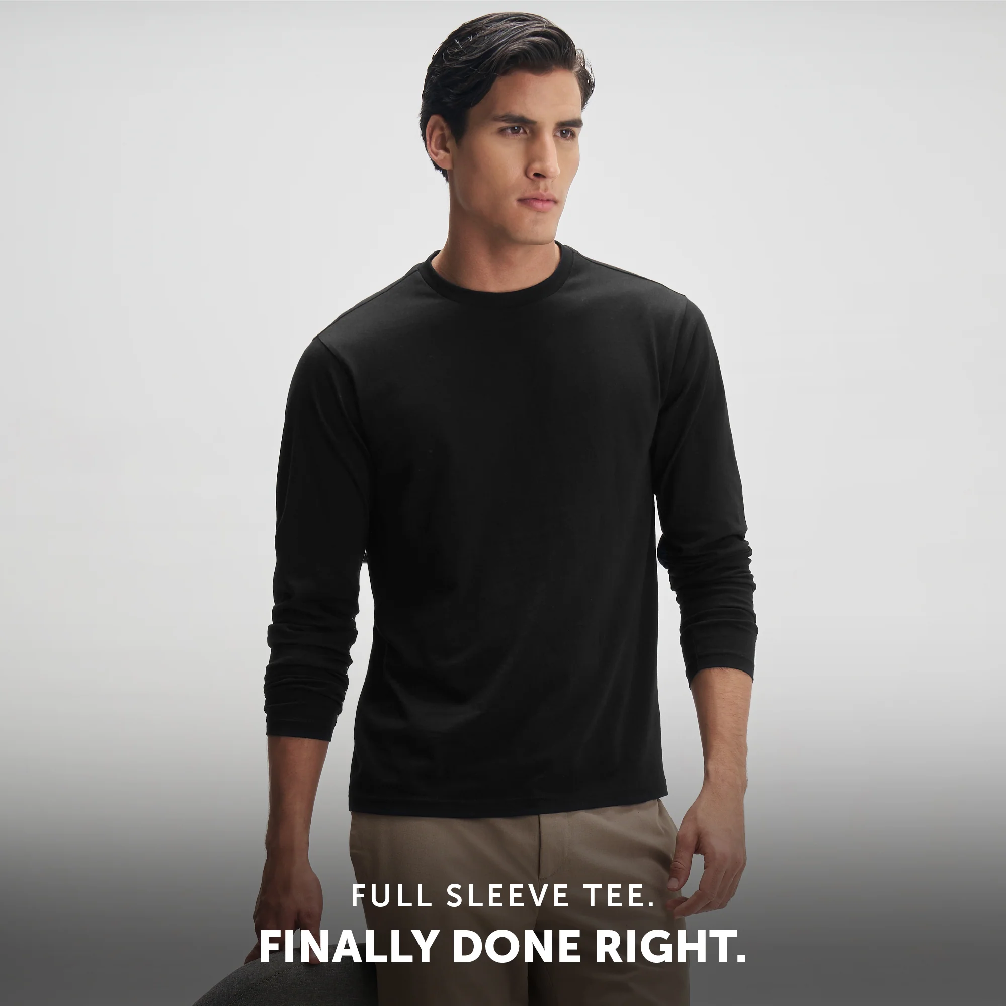 Full Sleeve Crew Neck T-Shirt - Pitch Black - Image 2
