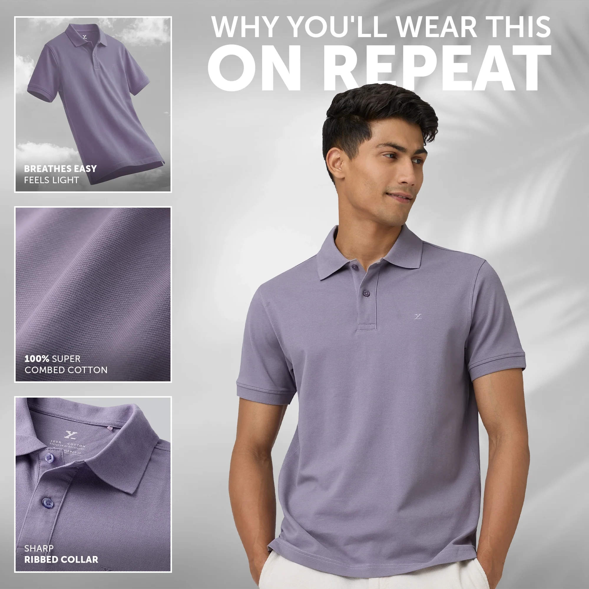 Nova Combed Cotton Polo T-shirts Misty Lilac - Image 2