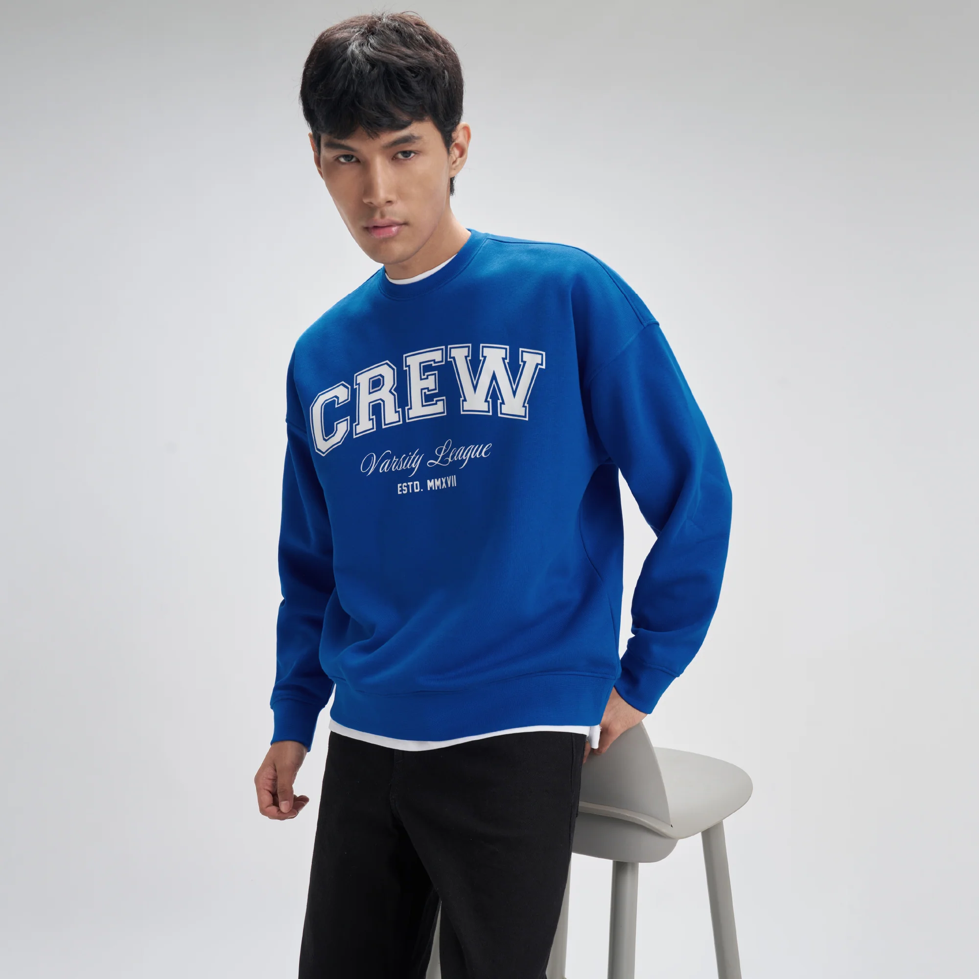 Crew Oversized Round Neck Sweatshirt - Campus Blue - Image 4
