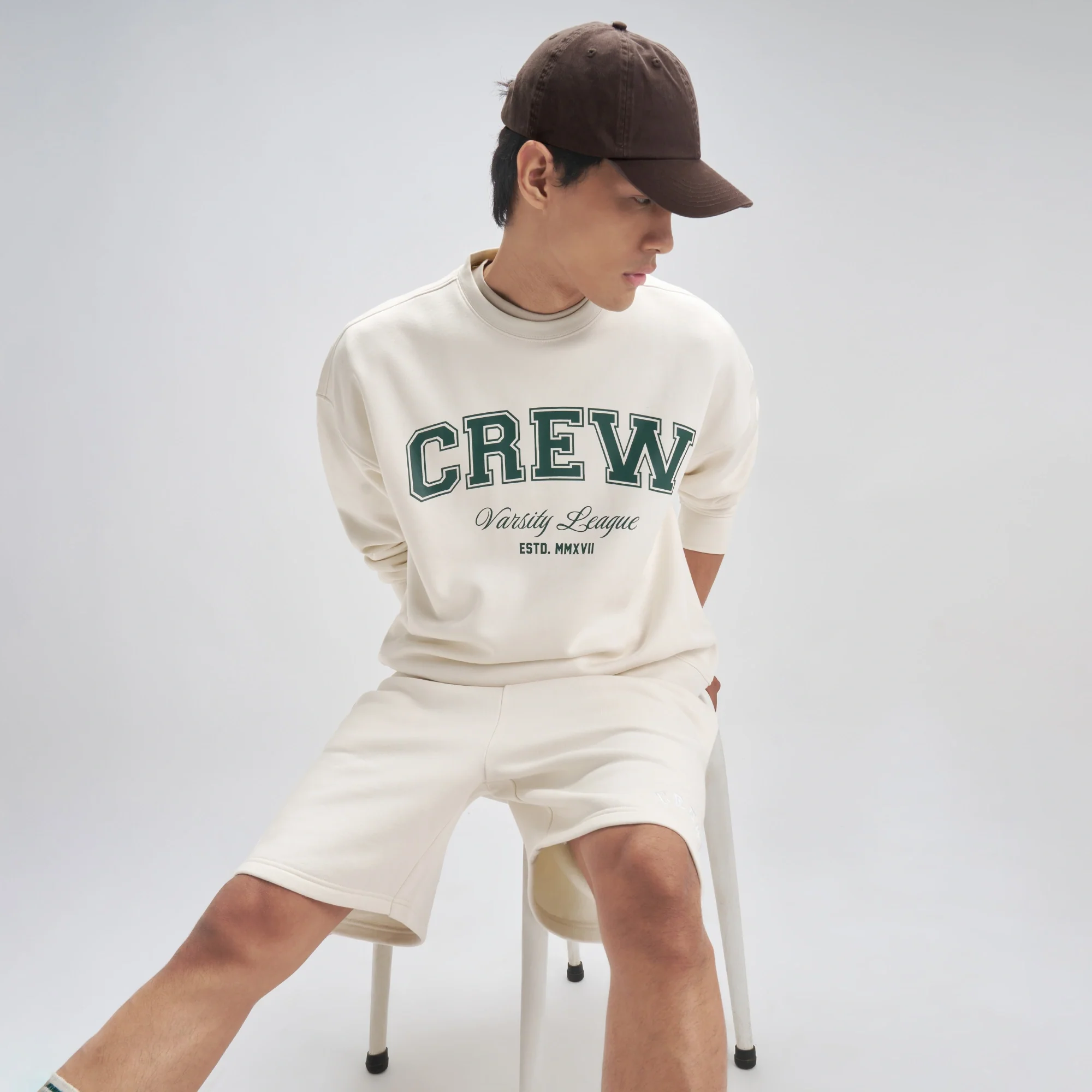 Crew Oversized Round Neck Sweatshirt - Frost White - Image 3