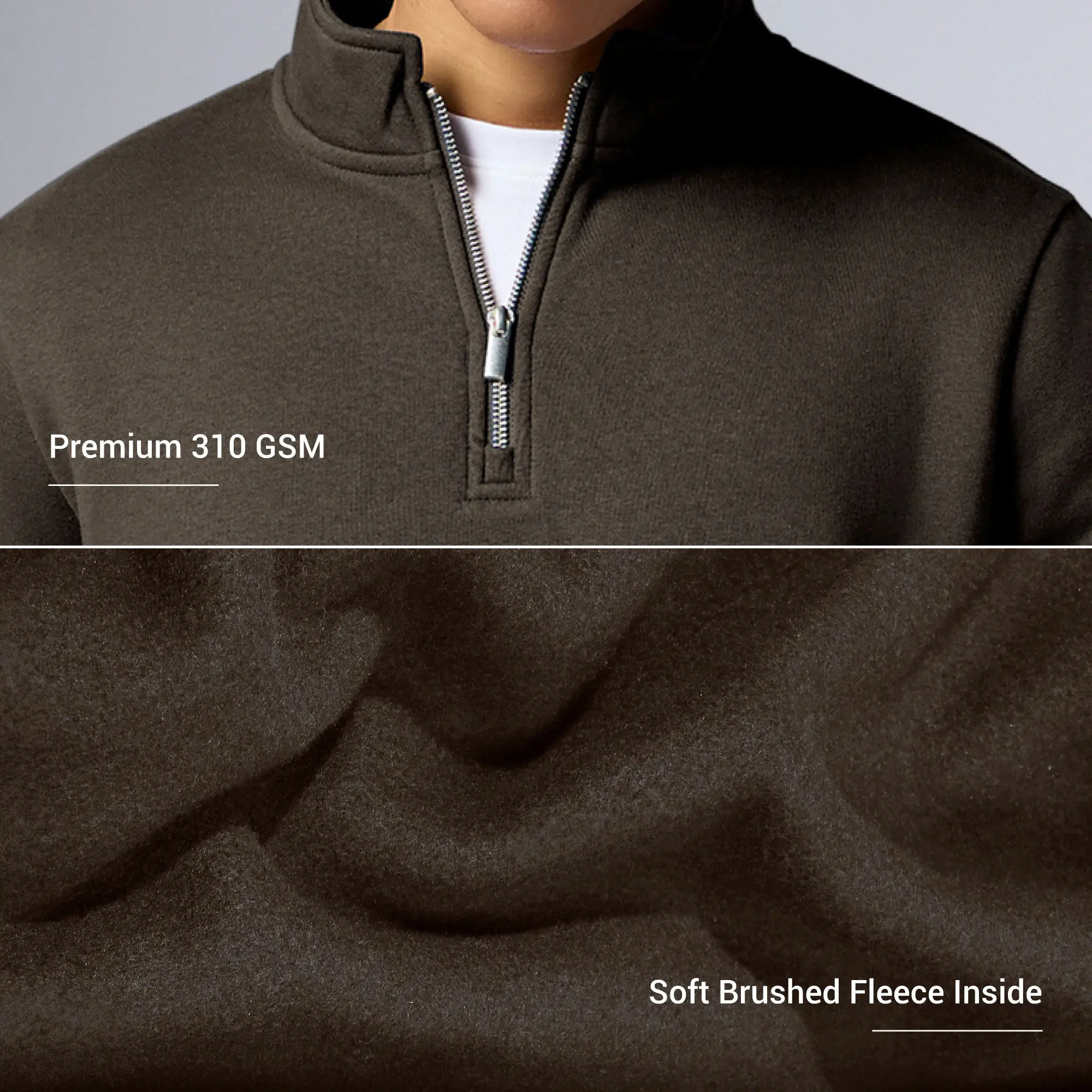 Pulse French Terry Cotton Blend Half Zip Pullover Malt Brown - Image 2