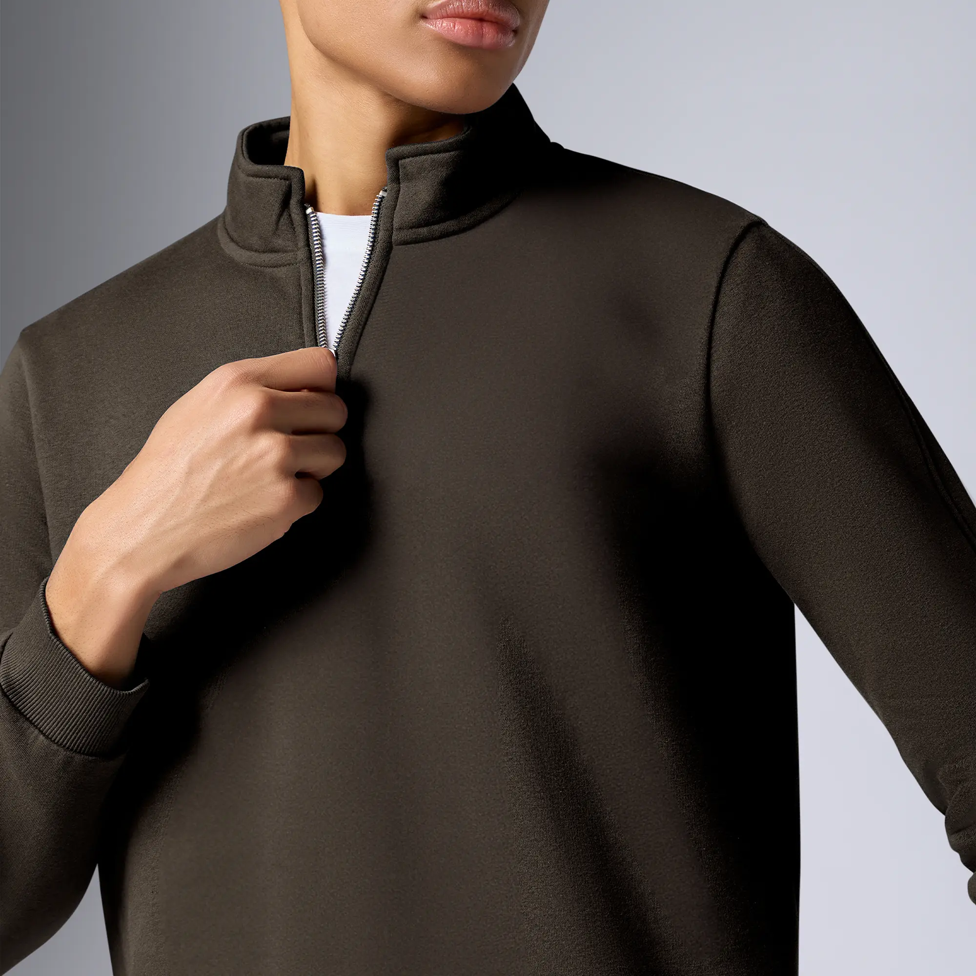 Pulse French Terry Cotton Blend Half Zip Pullover Malt Brown - Image 6