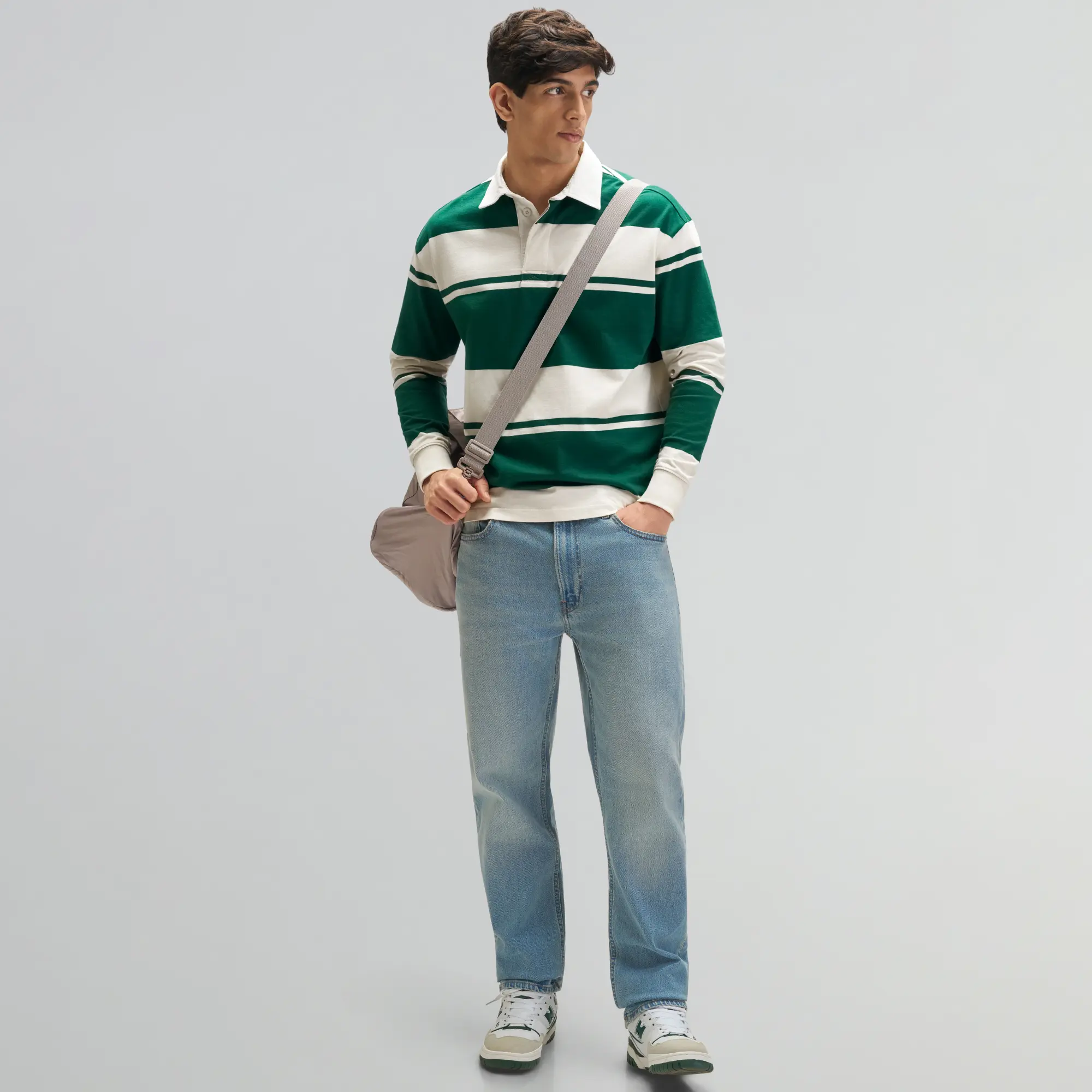 Rugby Polo T-shirt - Canvas White & Ivy Green - Image 2
