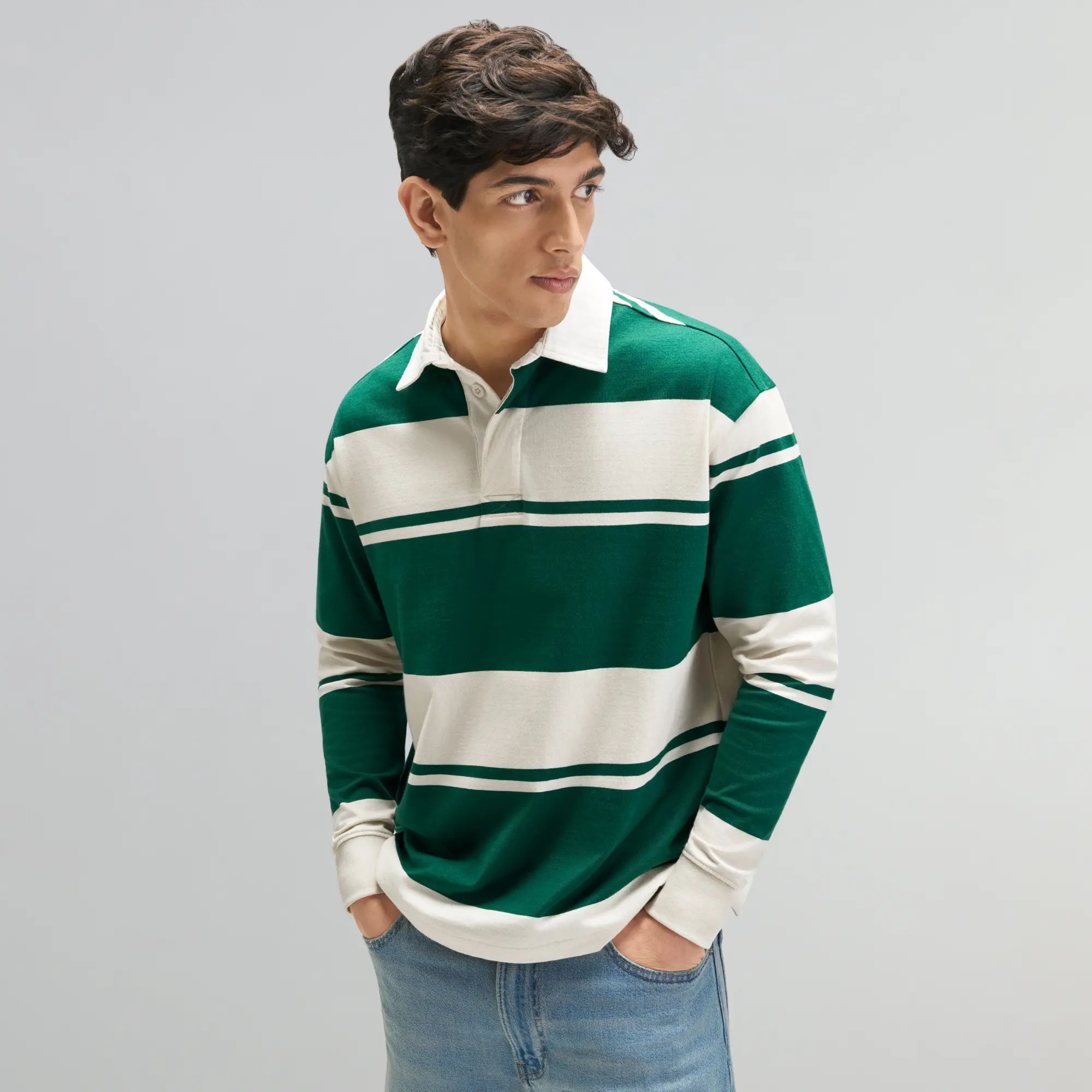 Rugby Polo T-shirt - Canvas White & Ivy Green - Image 3
