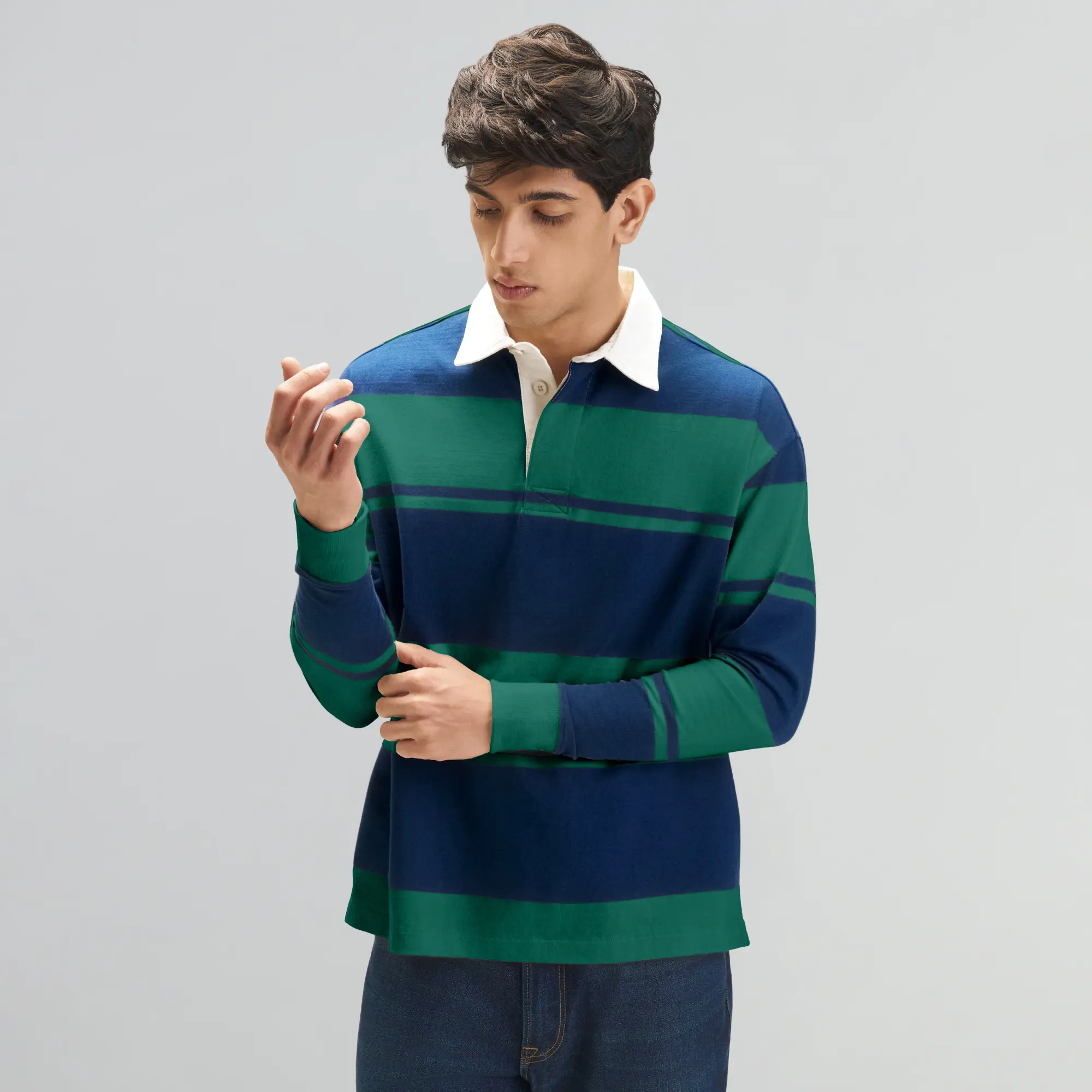 Rugby Polo T-shirt - Ivy Green & Blue Nights - Image 3