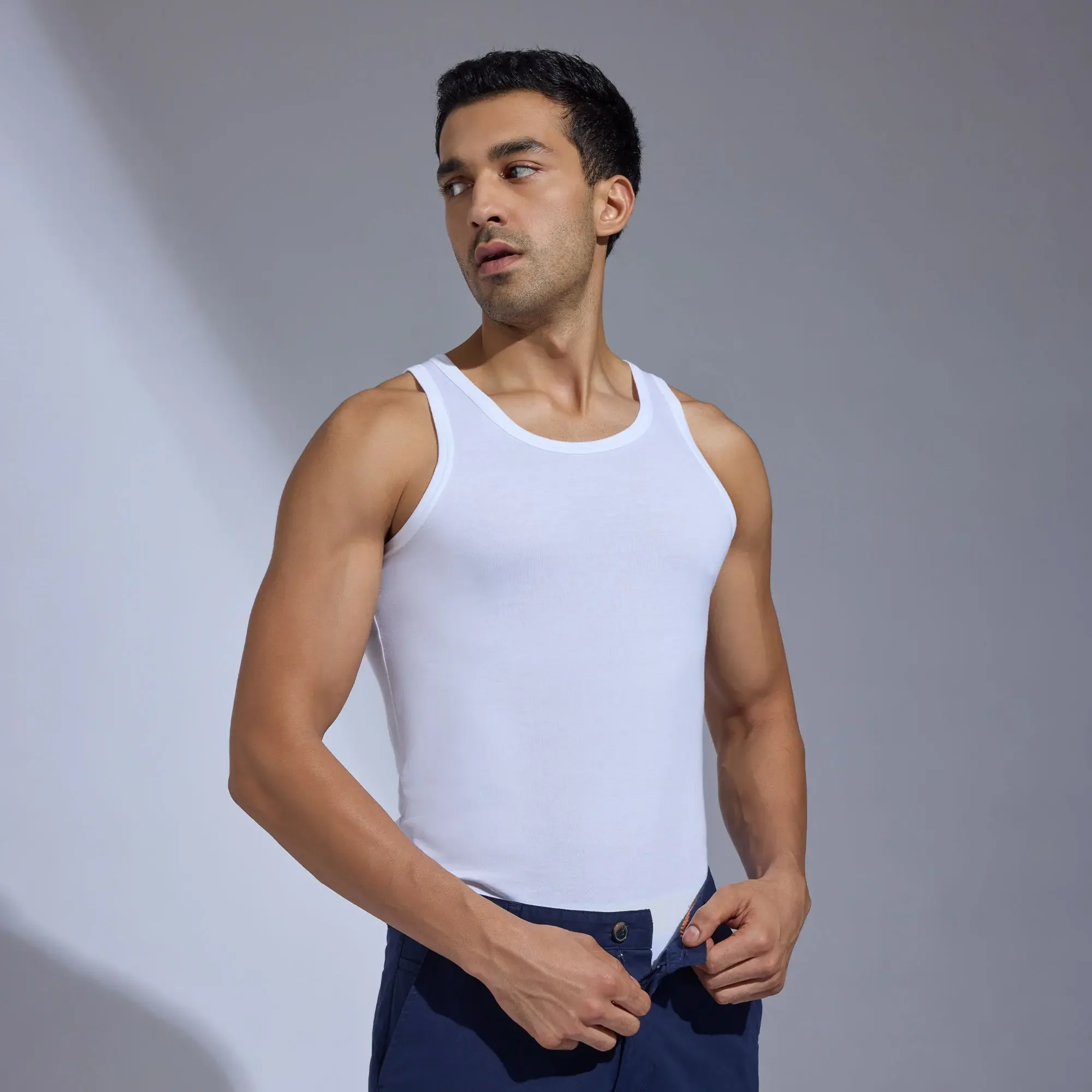 Aero Super-Soft Combed Cotton Vest Polar White - Image 3