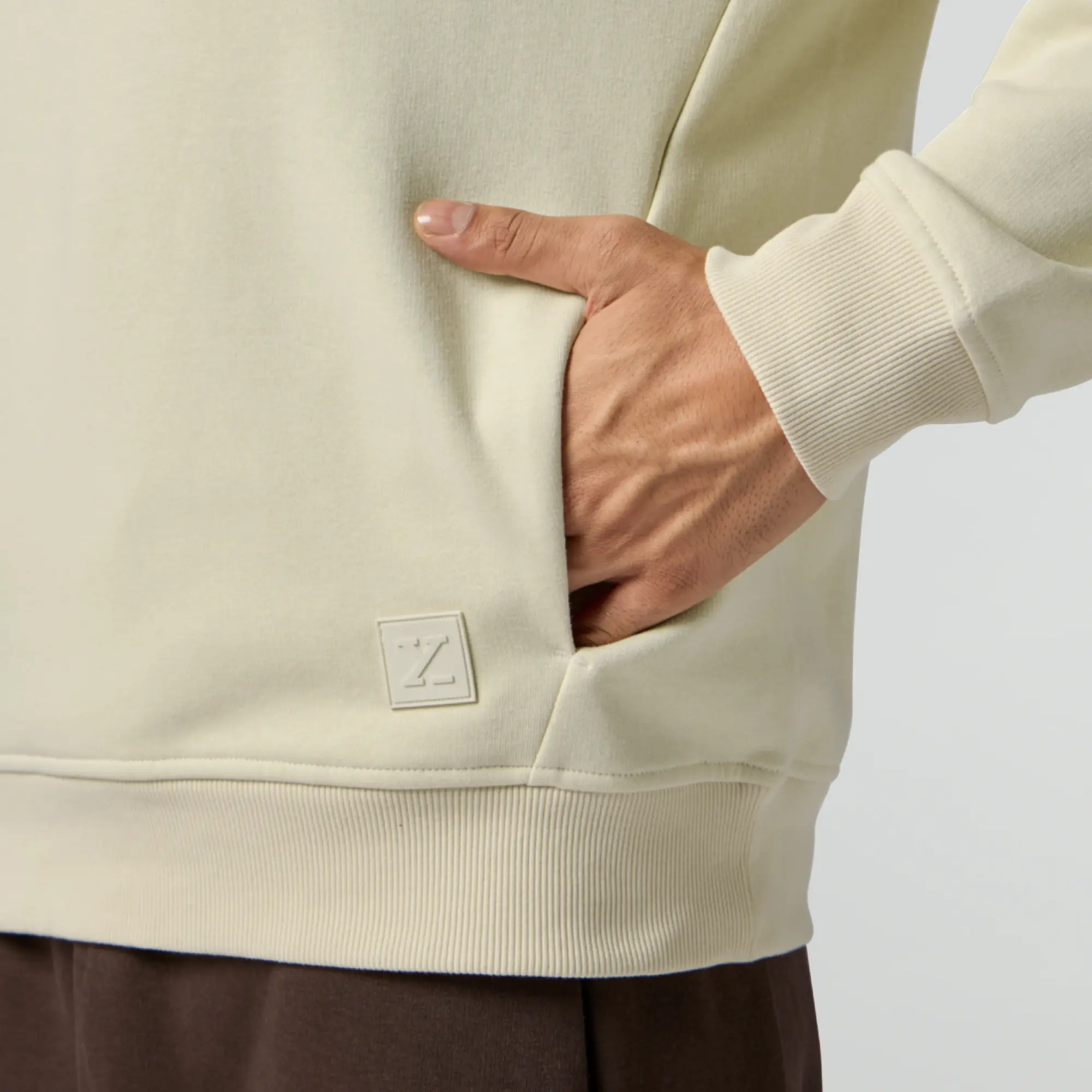 Pulse French Terry Cotton Blend Oversized Hoodie And Sweatpants Co Ord Set Almond White And Malt Brown - Image 5
